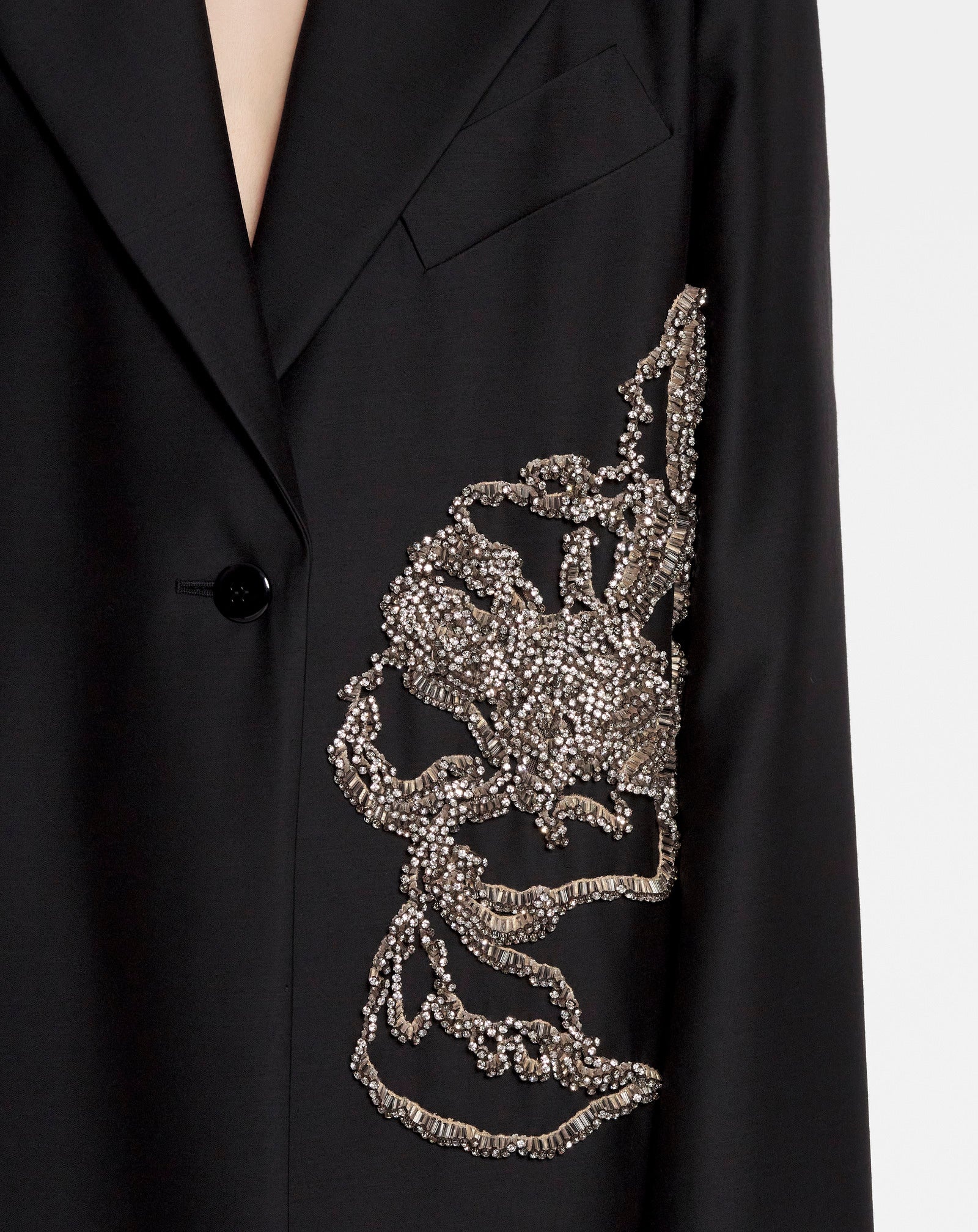SINGLE-BREASTED TAILORED COAT IN WOOL SILK WITH EMBROIDERY - 5