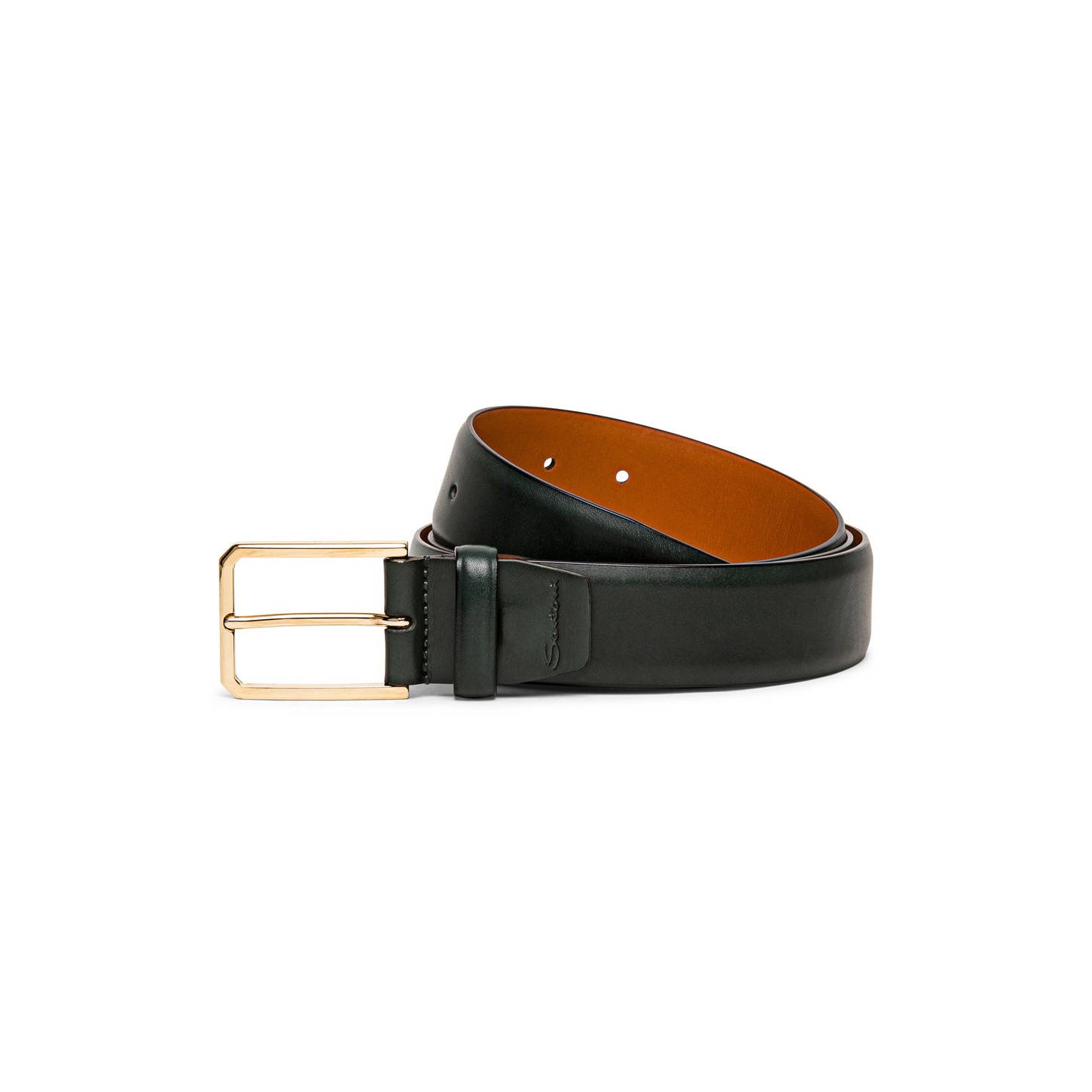 Men’s green leather adjustable belt - 1