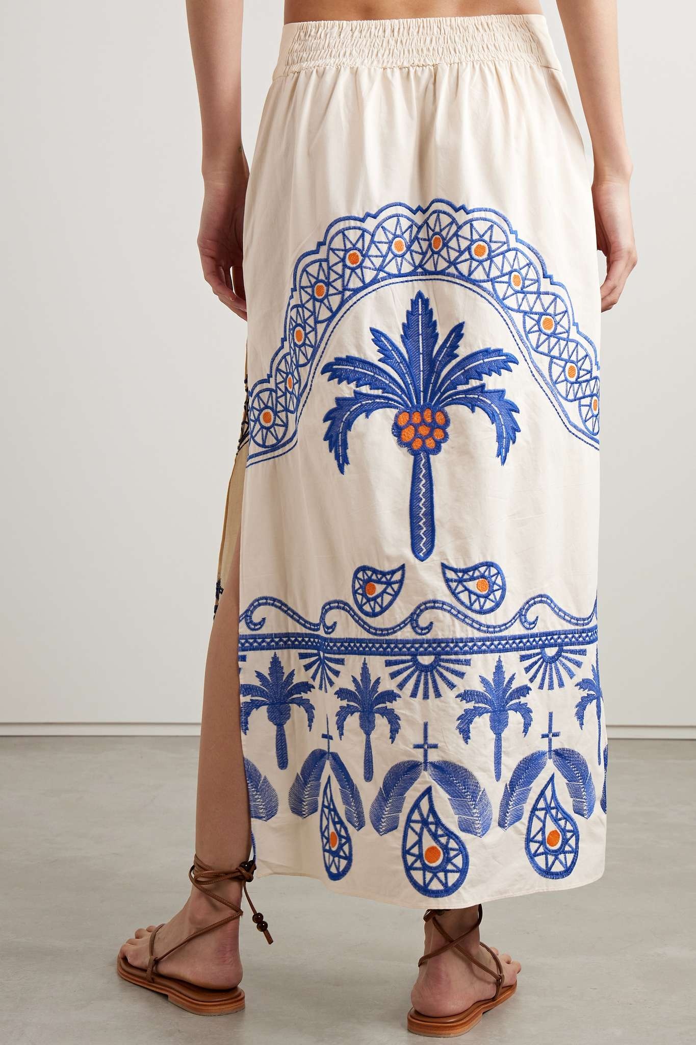 + NET SUSTAIN Nature Walk embroidered cotton-blend midi skirt - 3