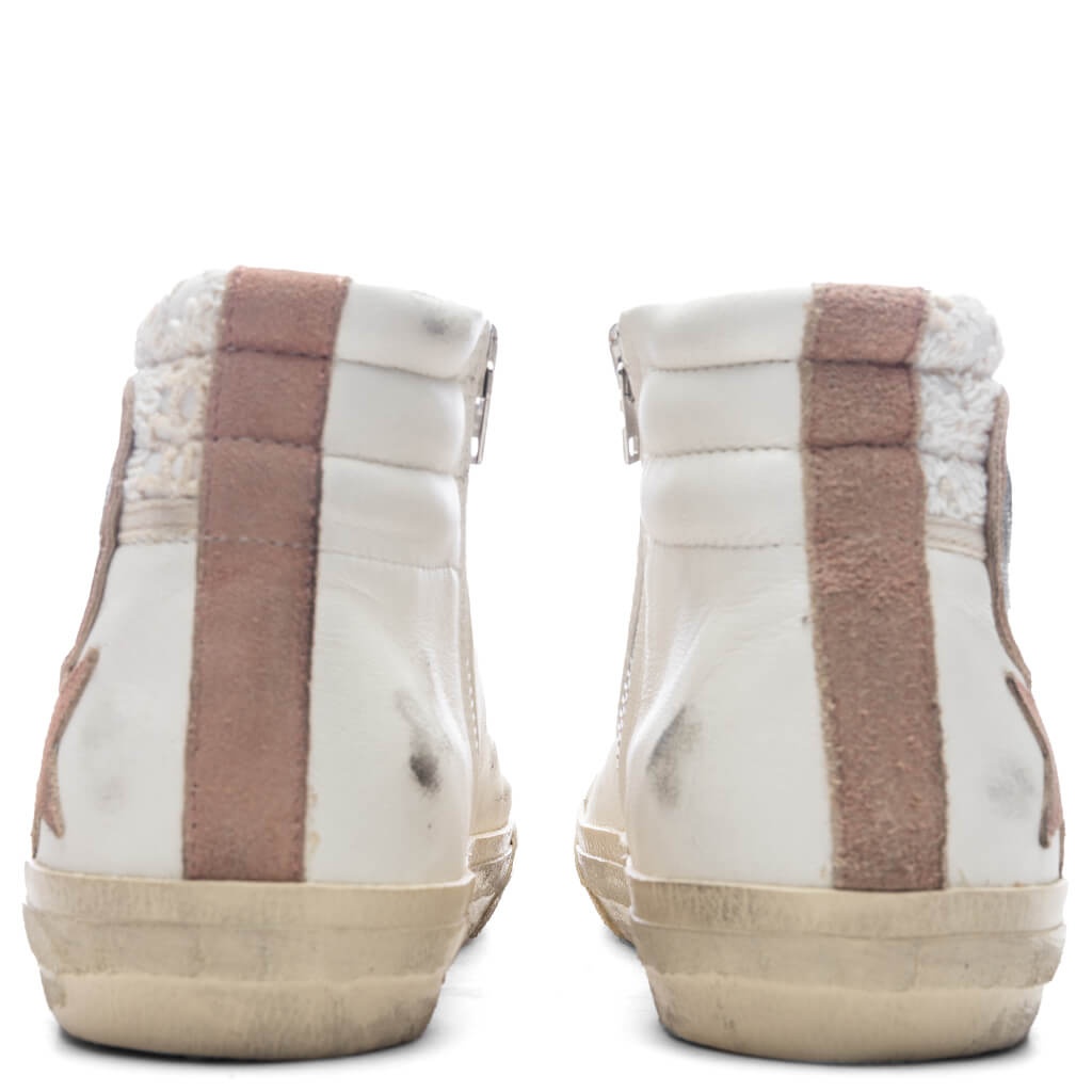 WOMEN'S SLIDE SUEDE SNEAKER - WHITE/BEIGE/SILVER - 4