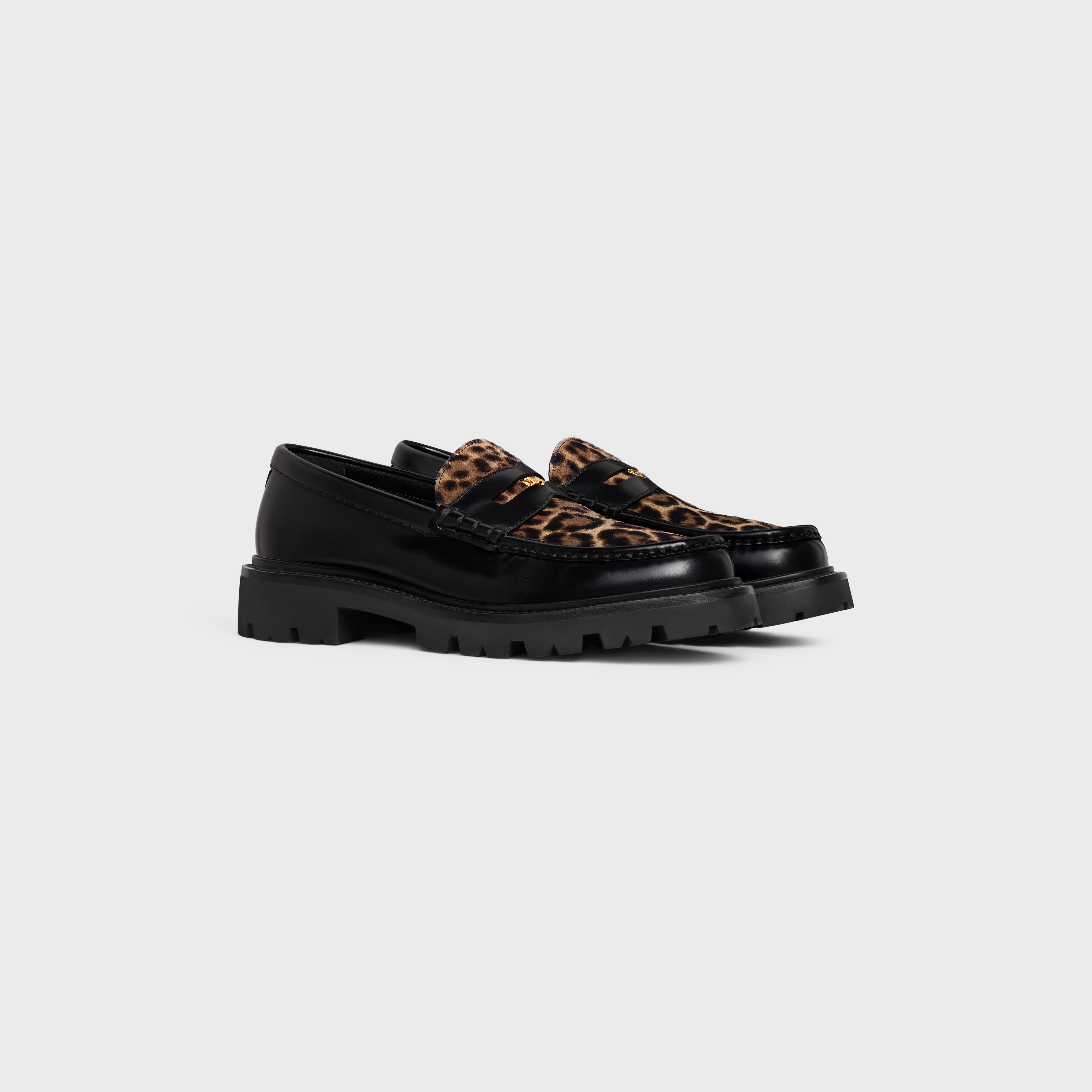 MARGARET LOAFER WITH TRIOMPHE SIGNATURE in POLISHED BULL & LEOPARD PRINTED HAIRY CALFSKIN - 2