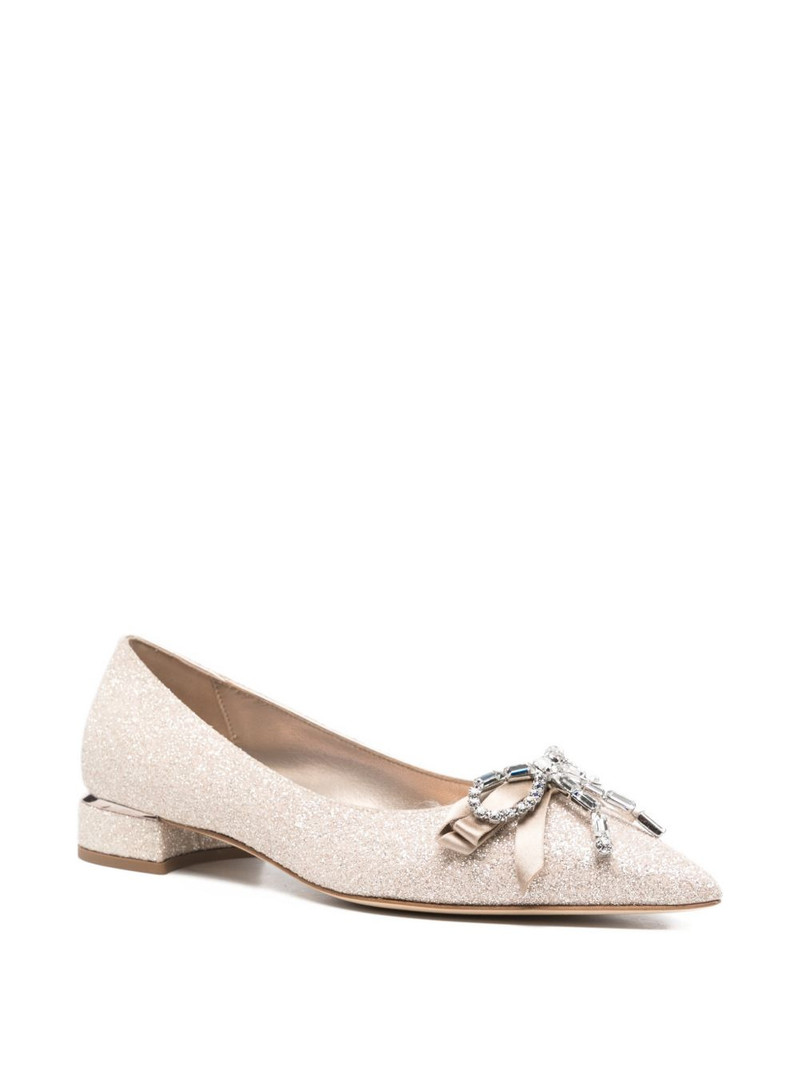JIMMY CHOO crystal-bow glitter ballet flats outlook