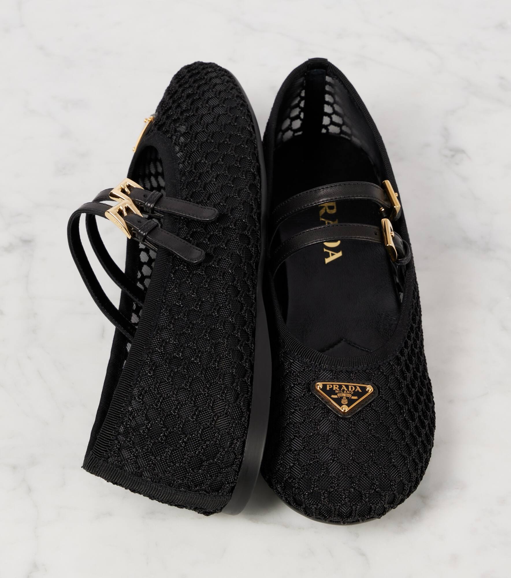 Logo leather-trimmed mesh ballet flats - 5