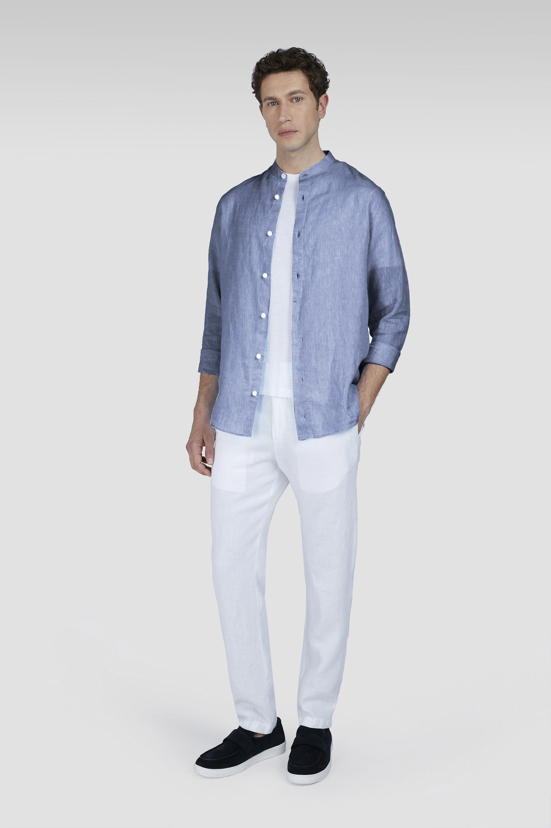 LINEN SHIRT WITH MANDARIN COLLAR - 2
