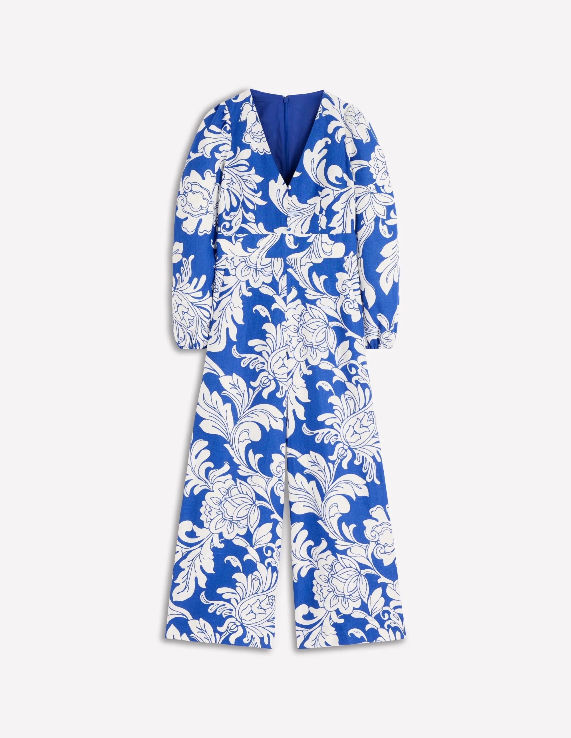 Lola Linen Jumpsuit-Blue Botanical Flourish Mono - 1