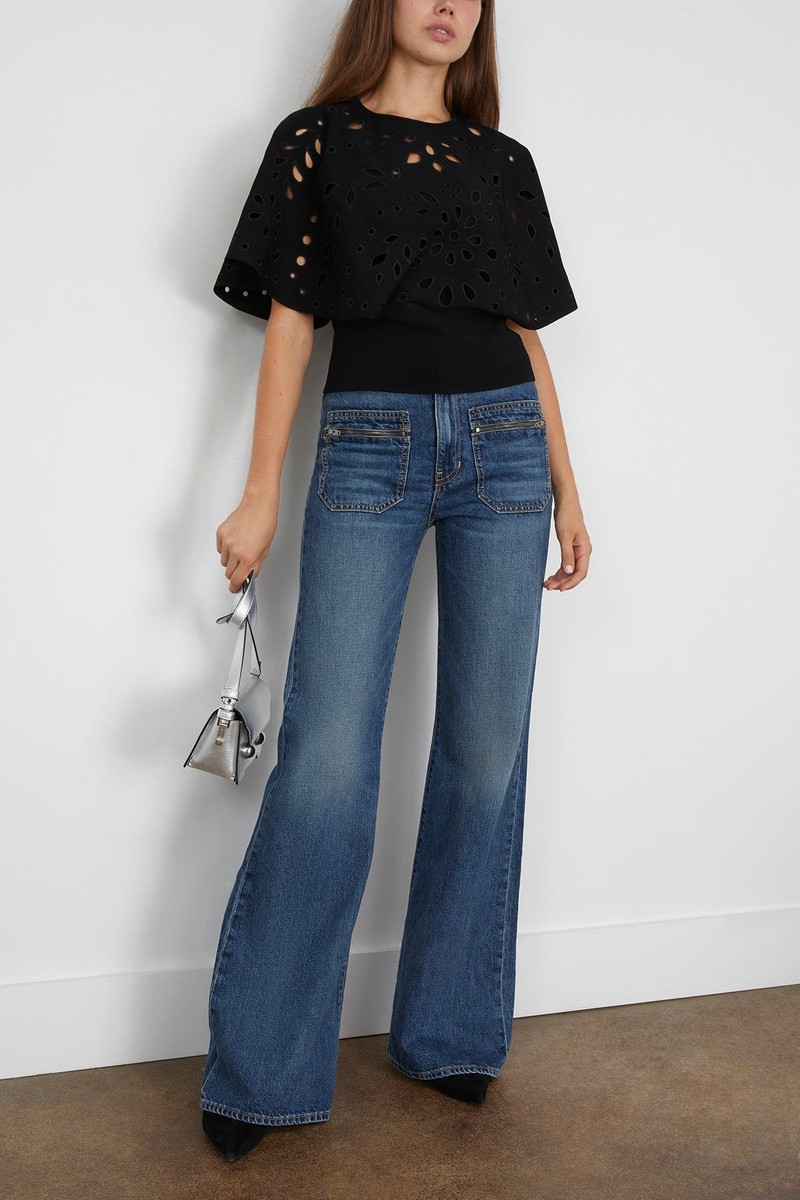 ULLA JOHNSON Josie Cape Sleeve Knit Top in Noir outlook