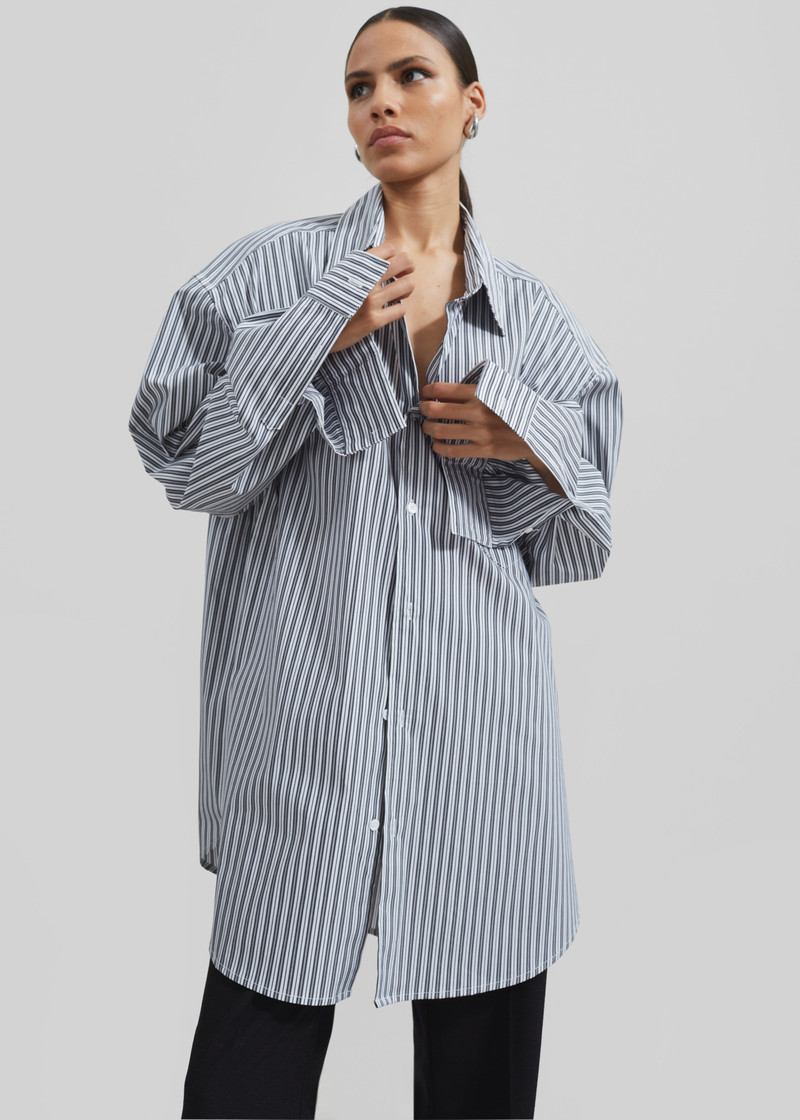 Cyrus Button Up Shirt - Black/White Stripe 13