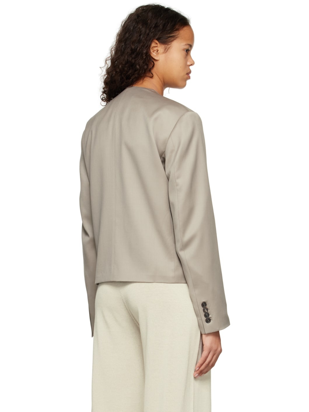 Beige Y-Neck Blazer - 3
