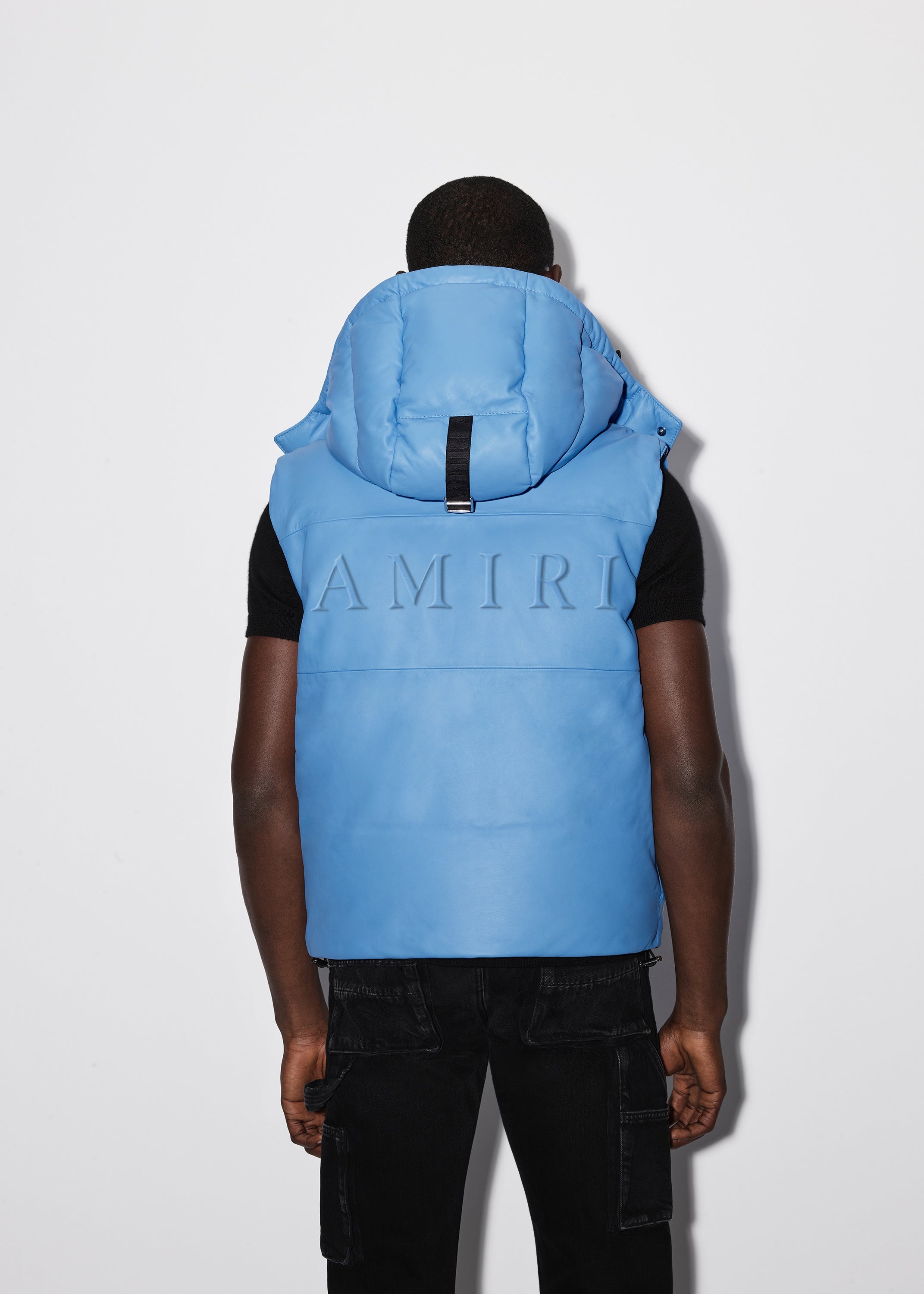 HOODED LEATHER DOWN GILET - 5