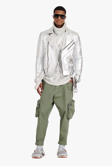 Silvery quilted leather biker jacket - 2