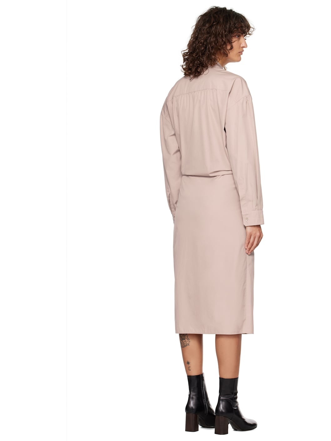 Pink Straight Collar Twisted Midi Dress - 3