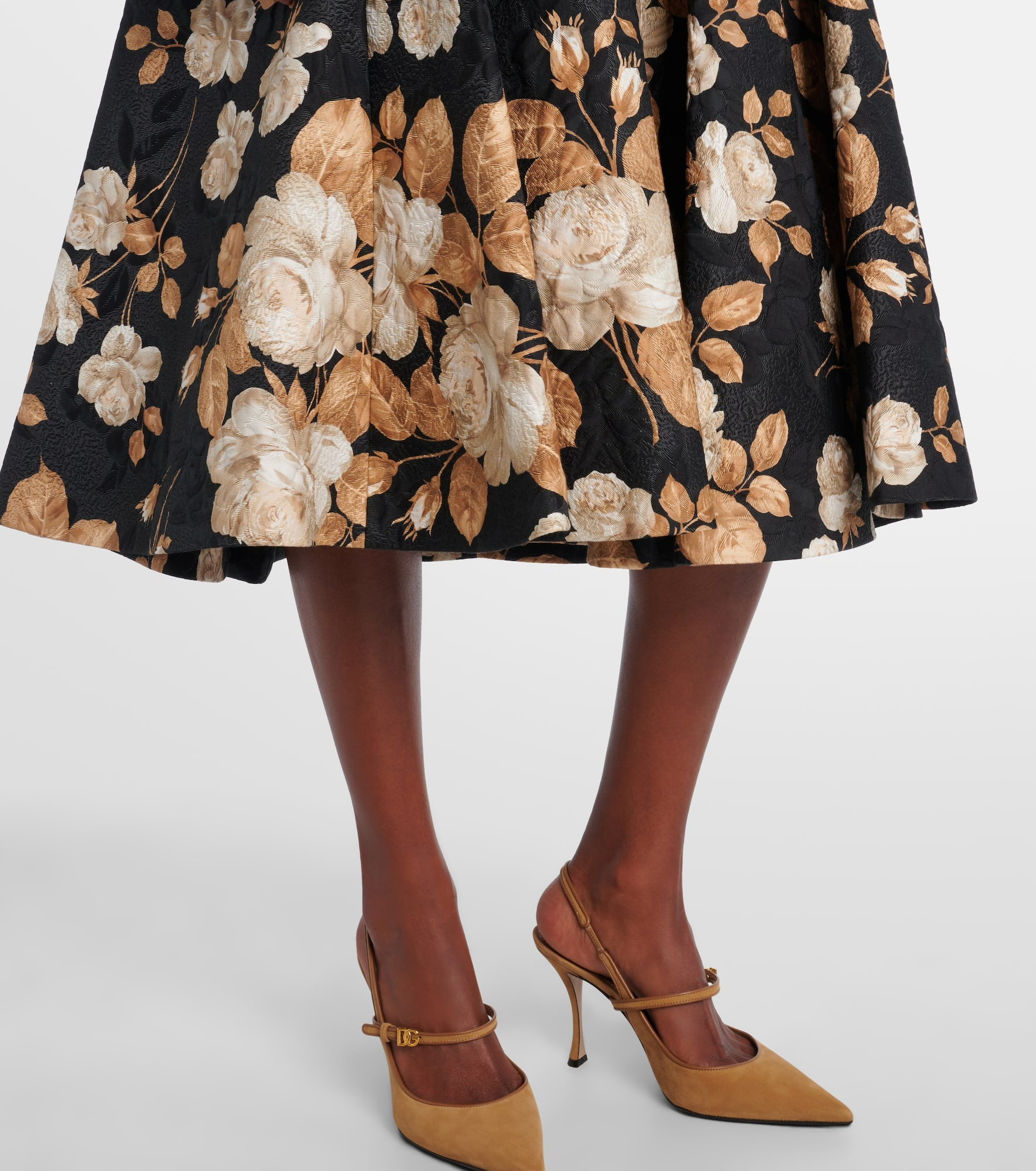 Cotton and silk-blend brocade midi skirt - 5