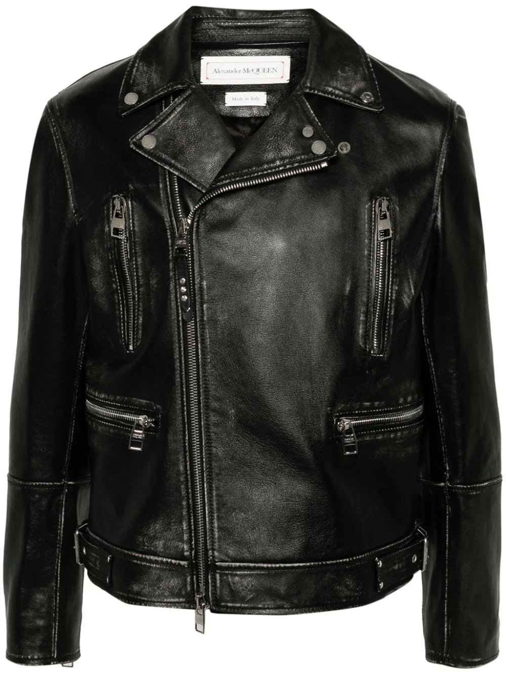 zipped leather biker jacket - 1