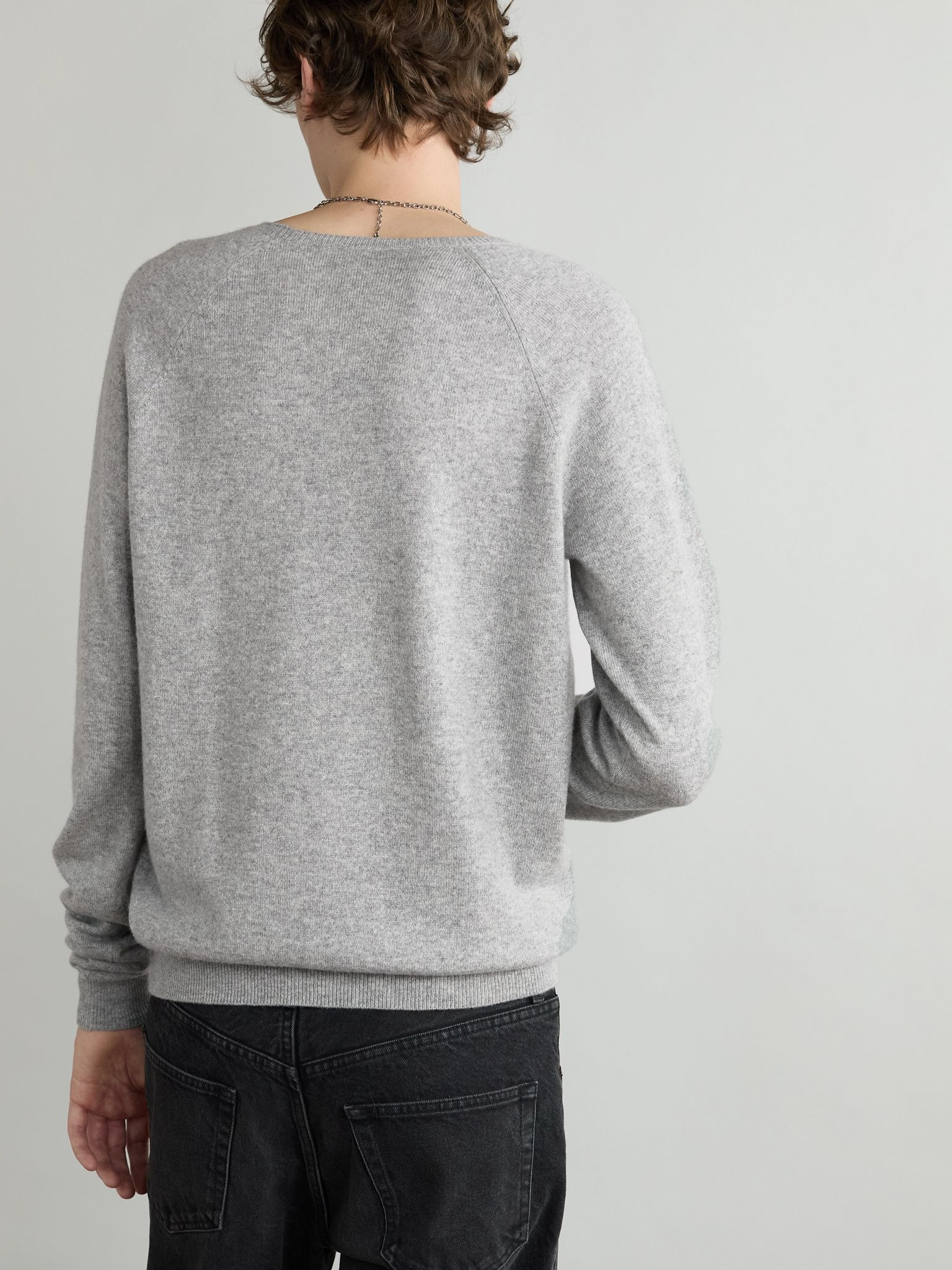 Logo-Embroidered Cashmere Sweater Gray - 3