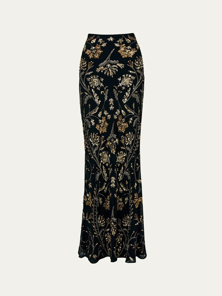 Medina Hand-Beaded Georgette Skirt - 1