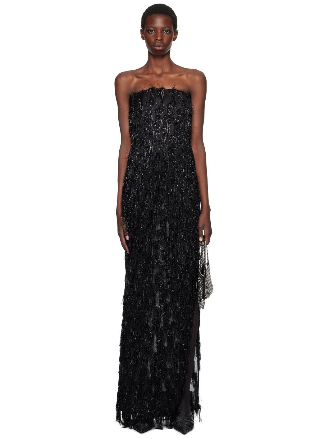 Black Tinsel Bustier Maxi Dress - 1