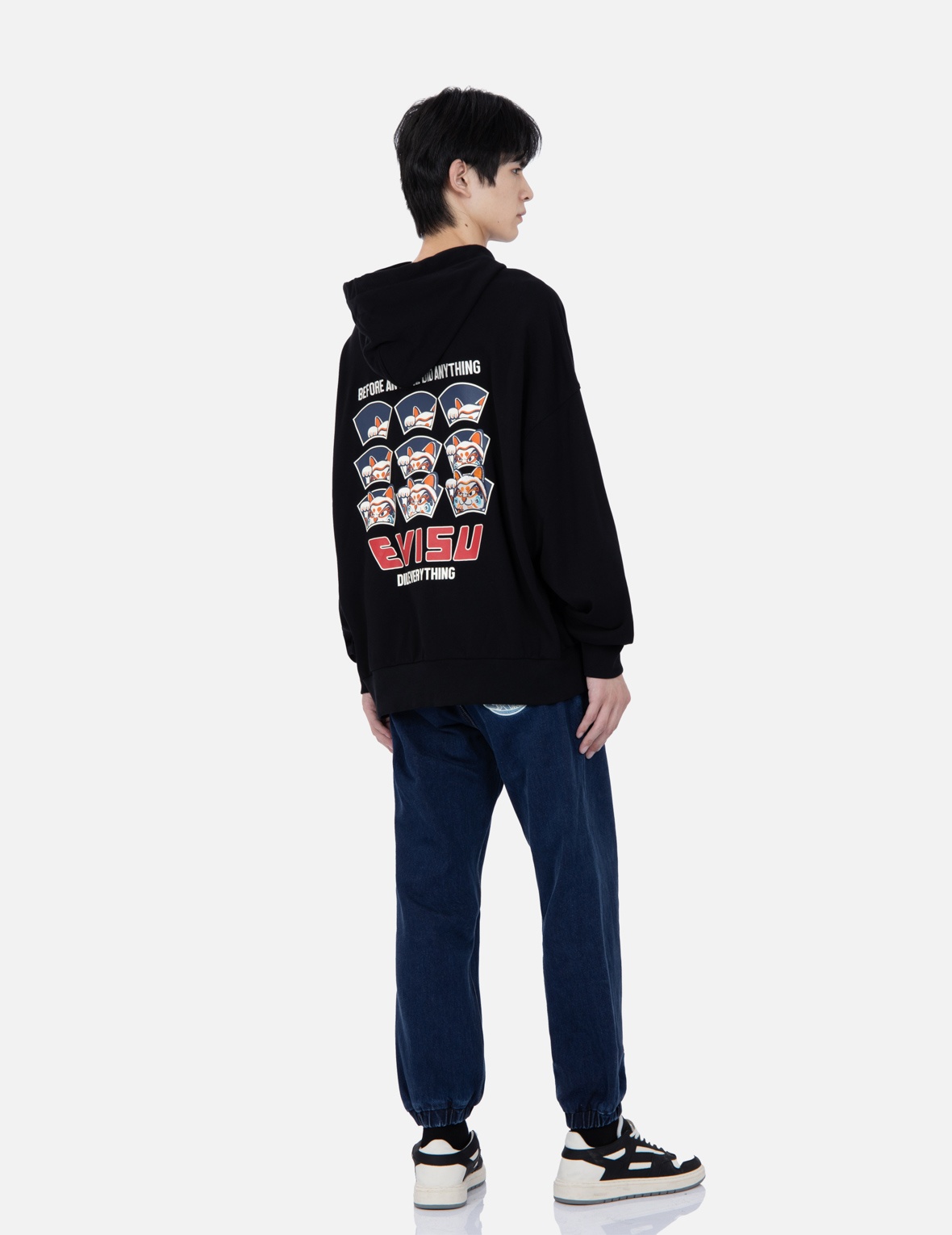 “FORTUNE CAT HIDE-AND-SEEK” PRINT HOODED SWEATSHIRT - 3
