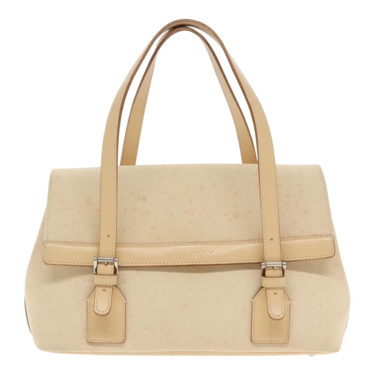 Burberry Hand Bag Canvas Leather White Beige Silver - 13