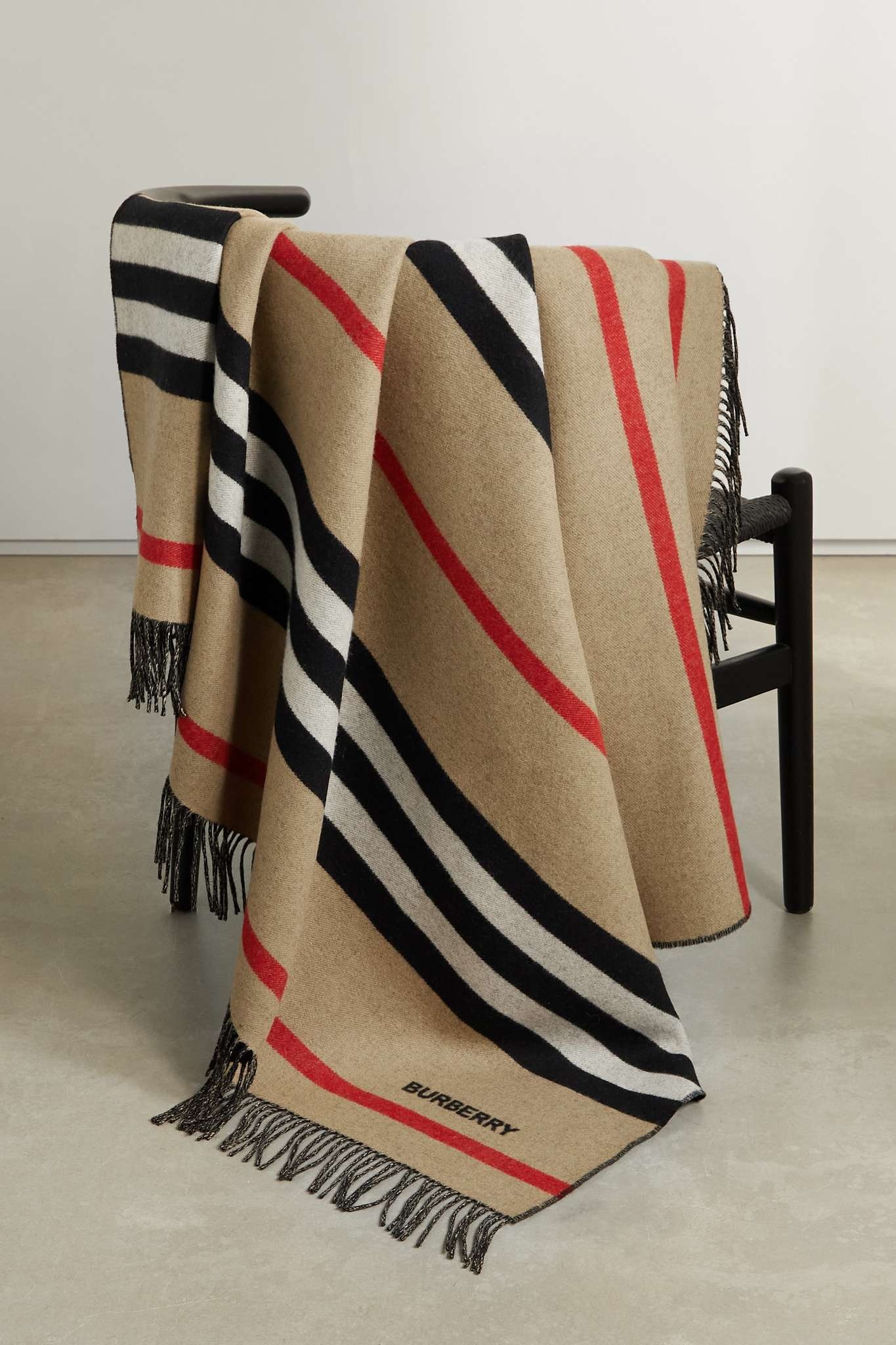 Fringed striped cashmere blanket - 1