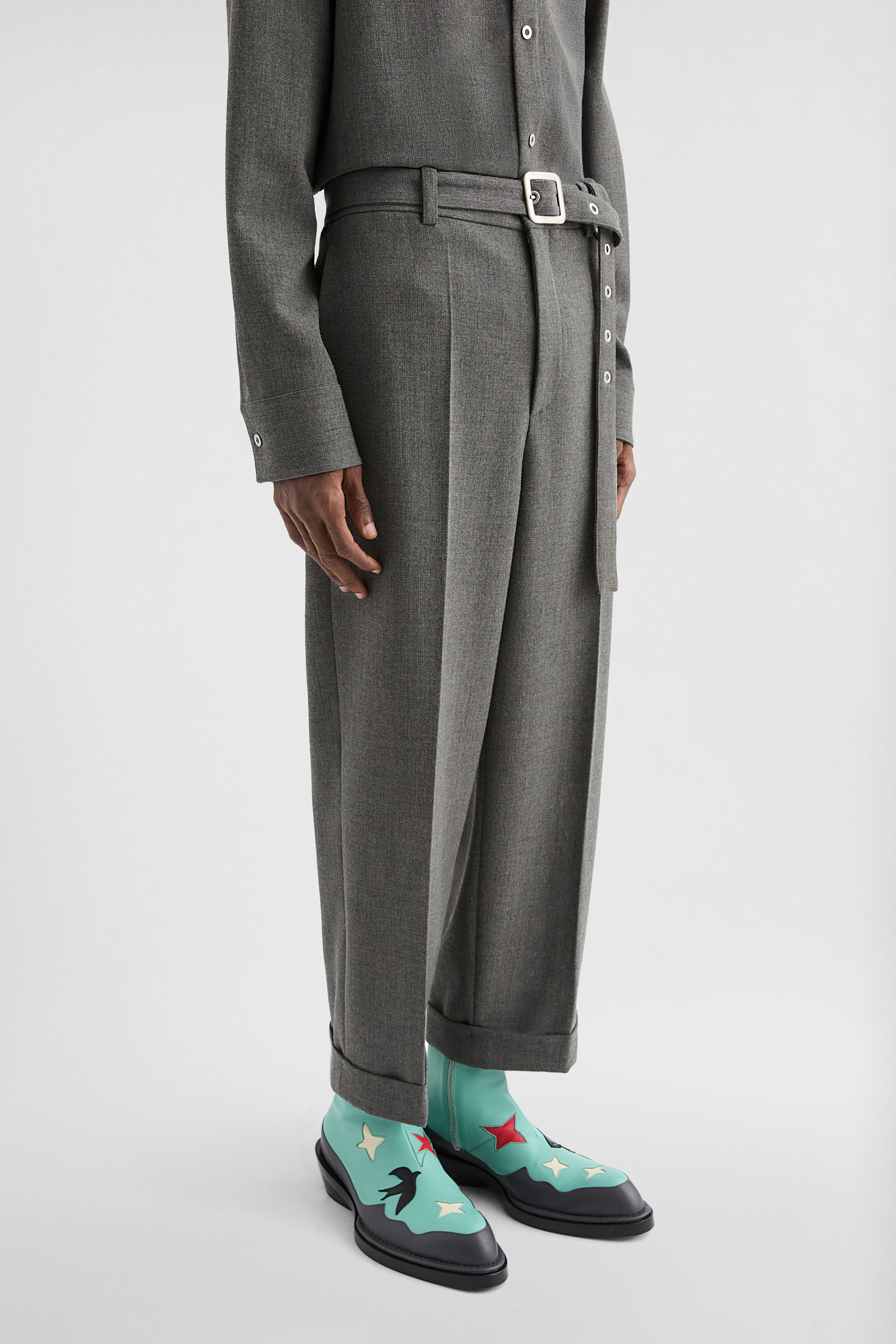 Wool Canvas Belted Trousers - 7
