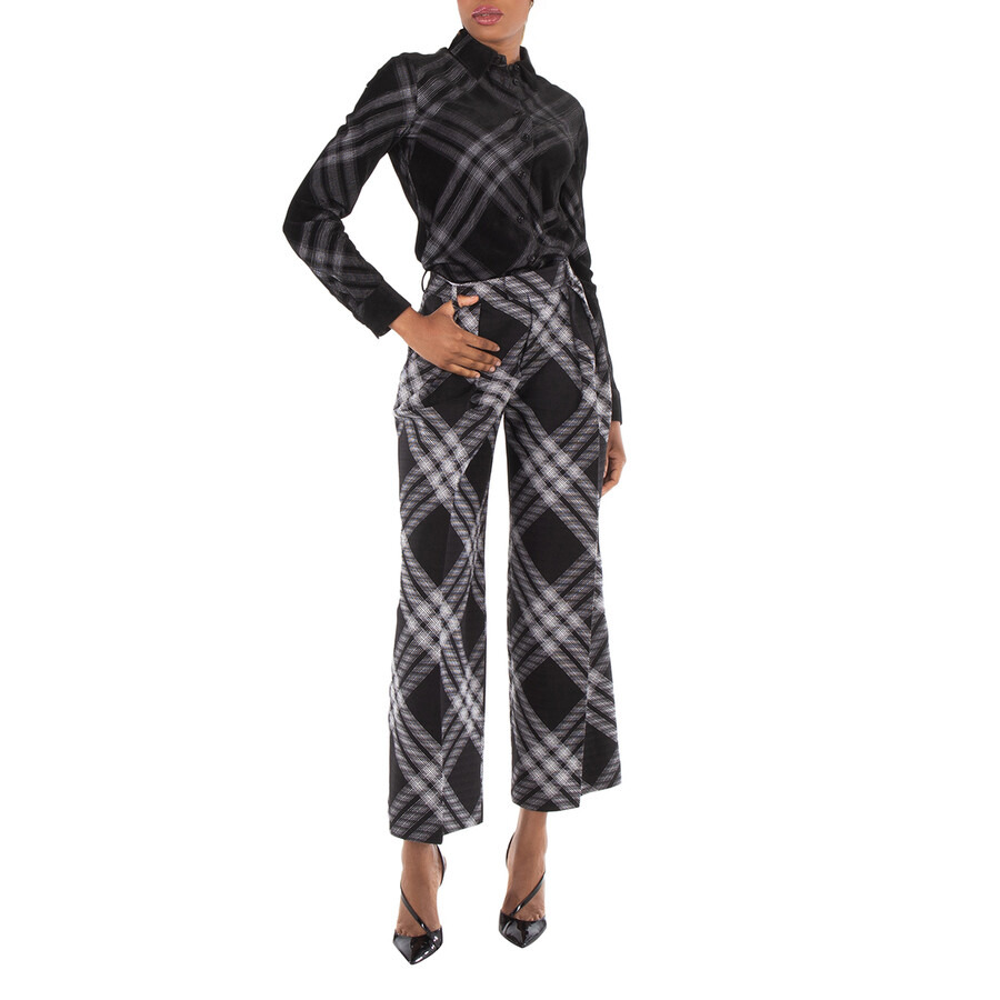 Burberry Wide-Leg Tartan Wool Boyfriend Trousers - 5