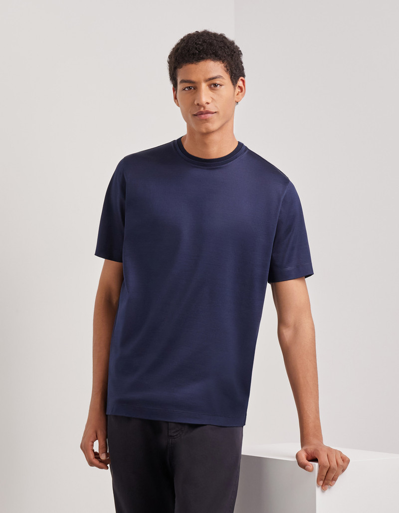 Canali BLUE LISLE COTTON T-SHIRT WITH DOUBLE COLLAR outlook