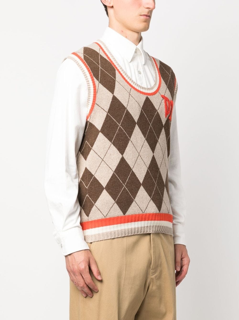 argyle-patern wool-silk vest - 3