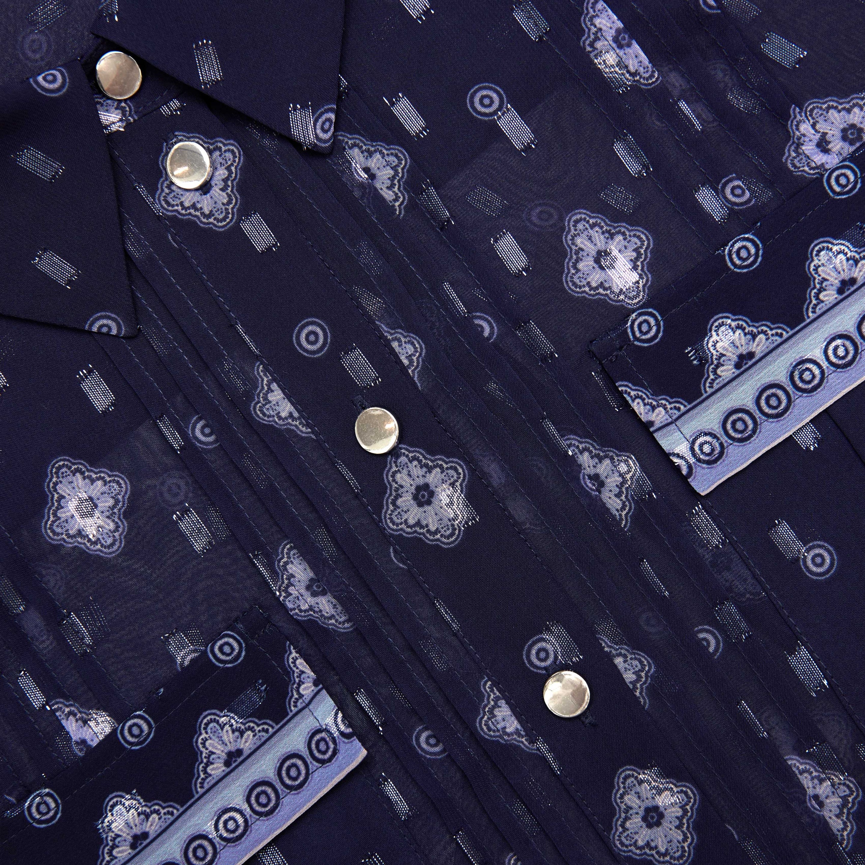 Navy Printed Chiffon Blouse - 5