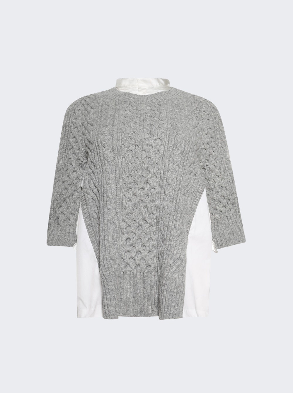 Wool Knit X Cotton Poplin Pullover Light Grey And Off White - 1