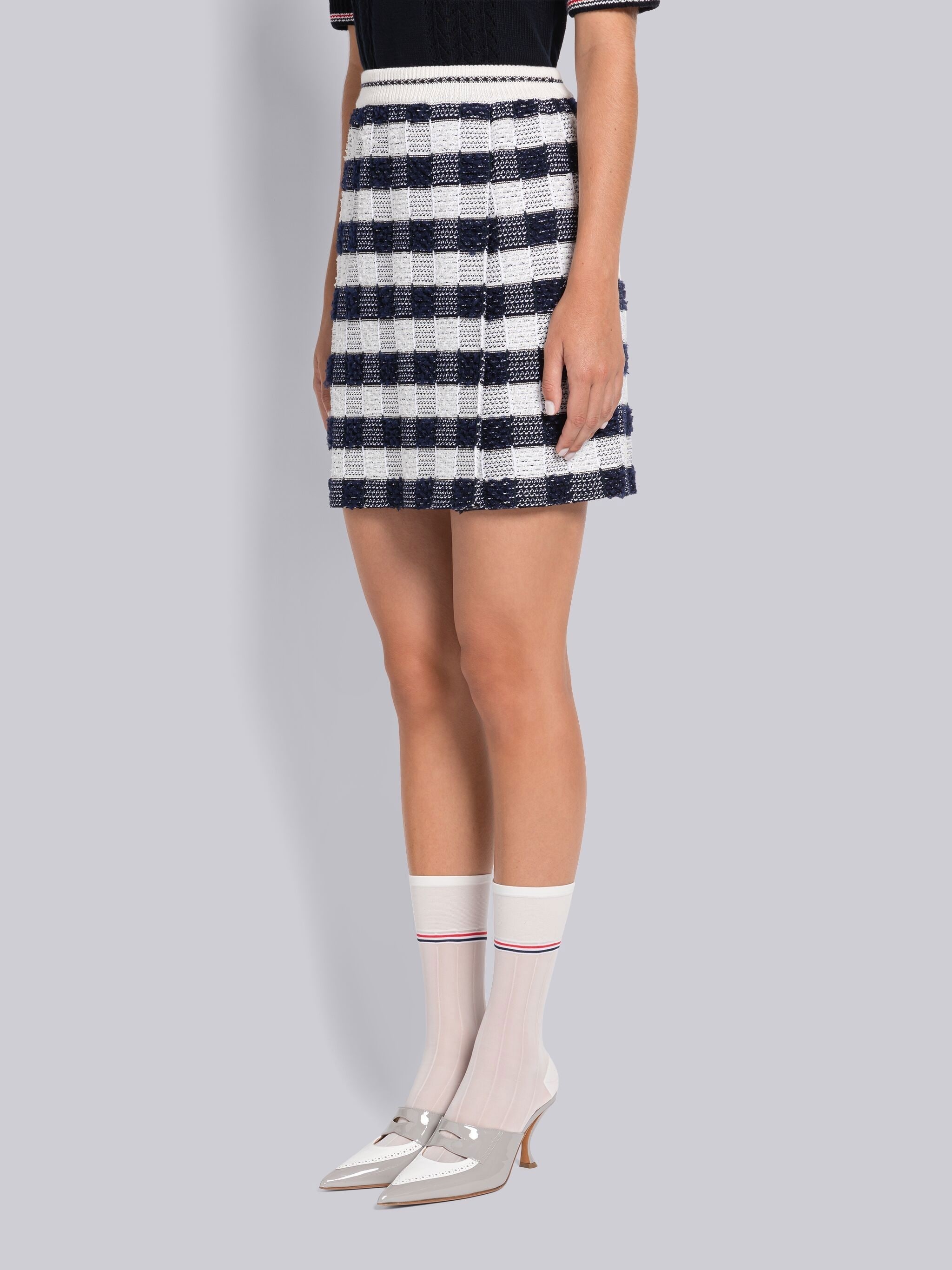 Gingham Inlay Stripe Side Pleat Mini Skirt - 2