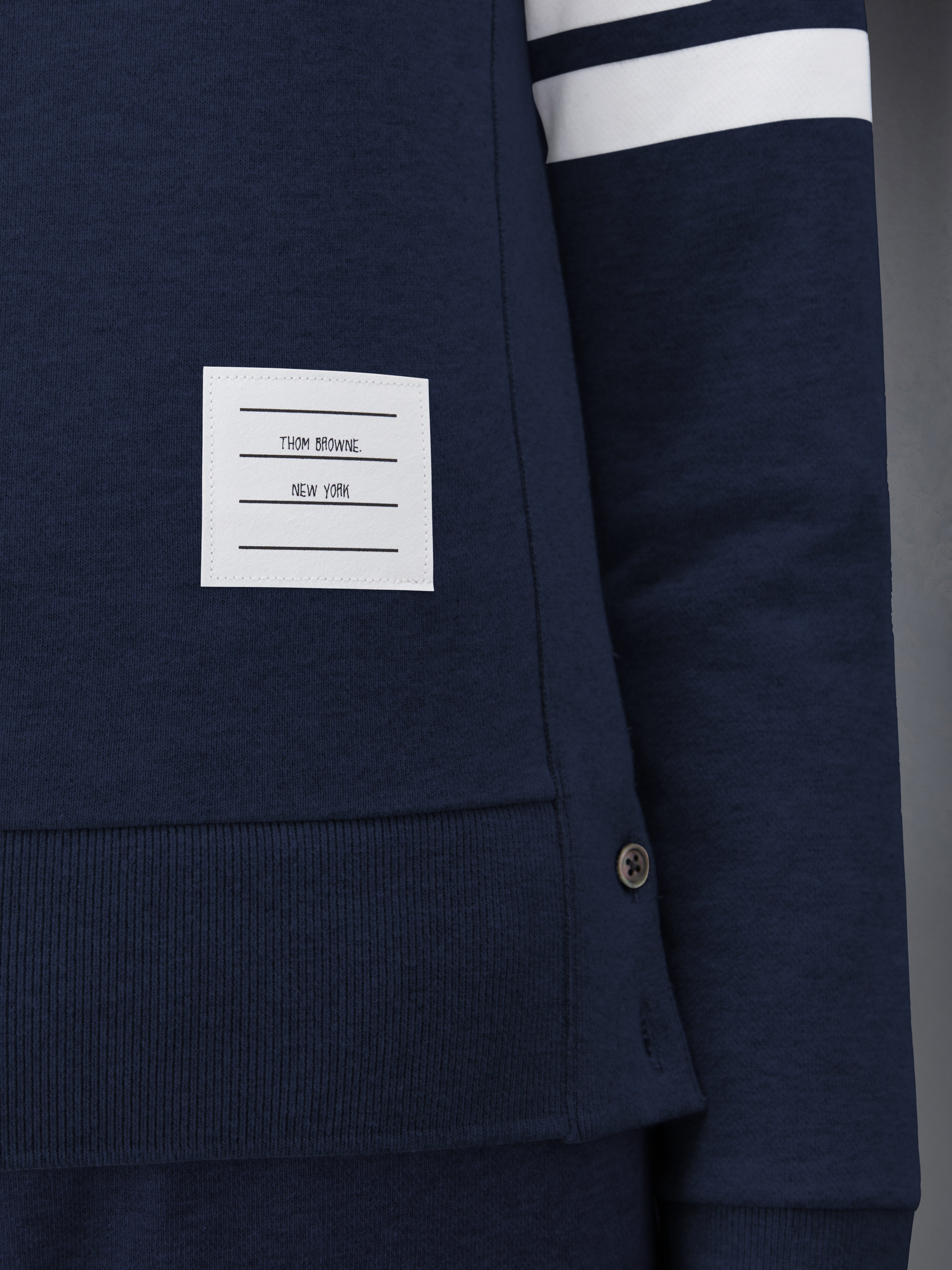 Navy Loopback Jersey Knit Engineered 4-bar Stripe Classic Crew Neck Pullover - 4
