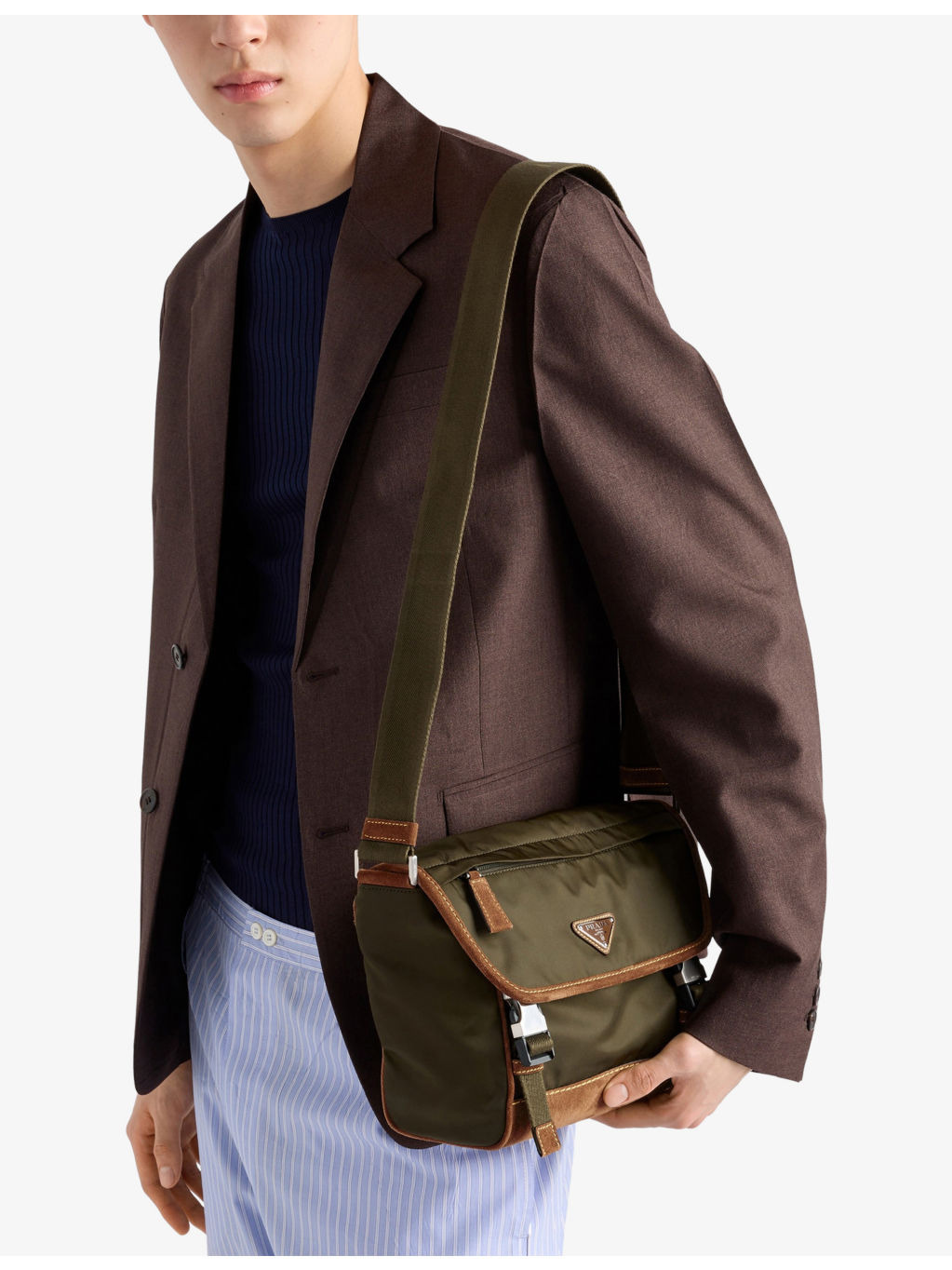 Re-Nylon Medium Woven and Suede Shoulder Bag - 2
