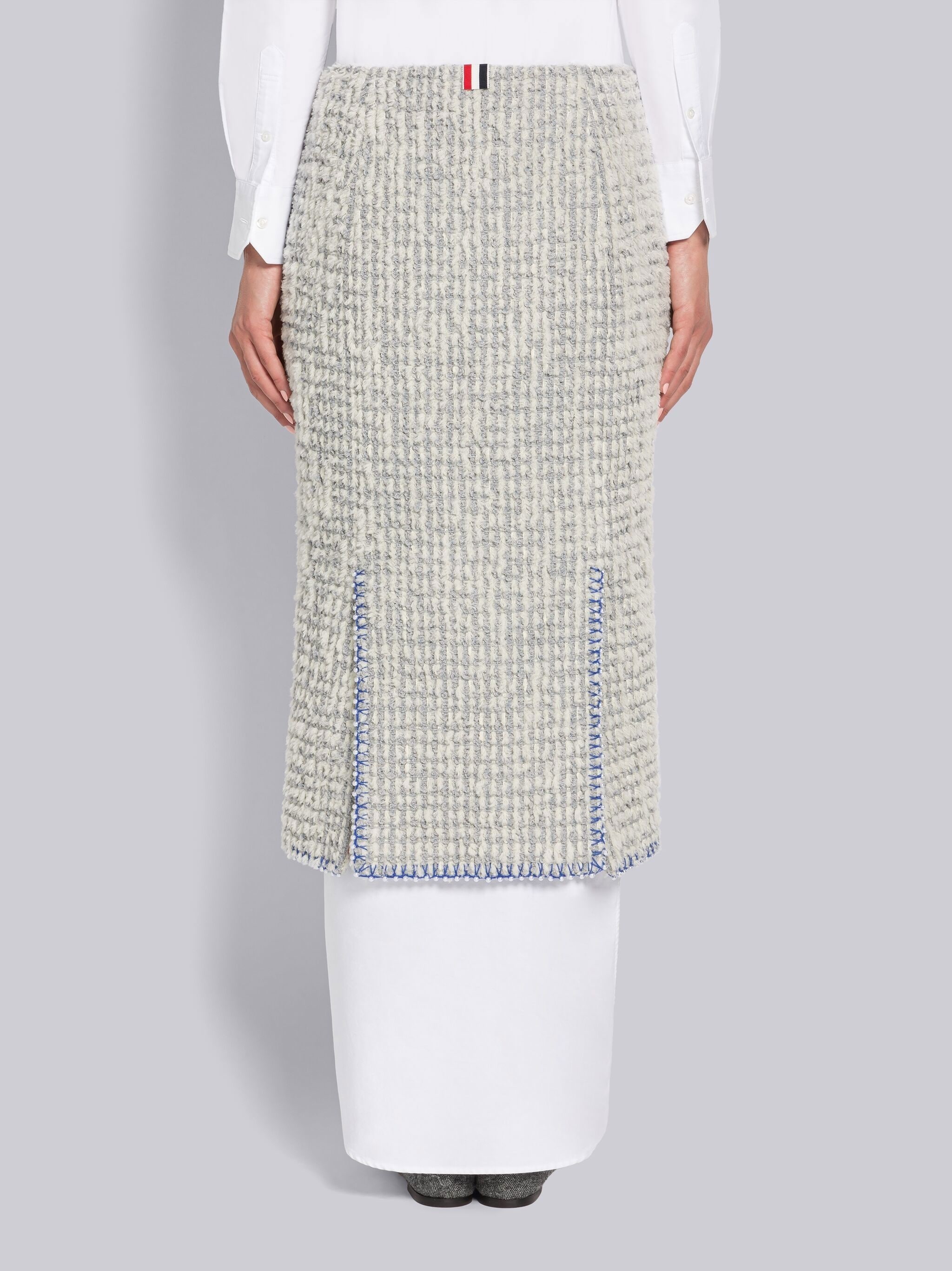 Blanket Stitch Tweed Low Rise Pencil Skirt - 3