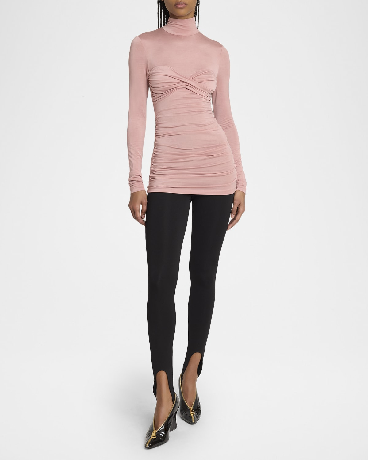 Gathered Long-Sleeve Turtleneck Top - 2