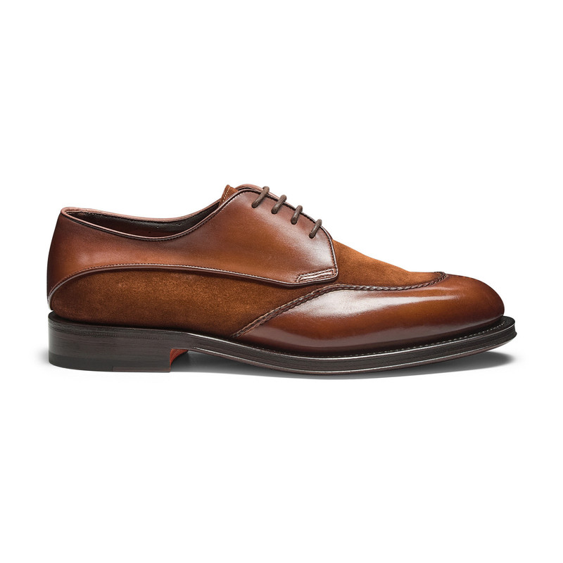 Men’s light brown leather and suede Derby shoe 1