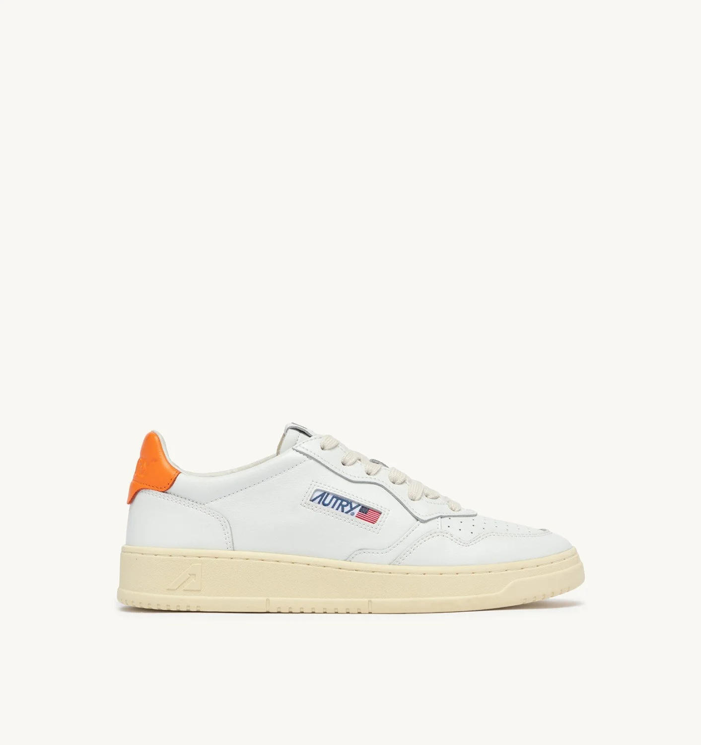 MEDALIST LOW SNEAKERS IN WHITE AND PARSIMMON ORANGE LEATHER - 1