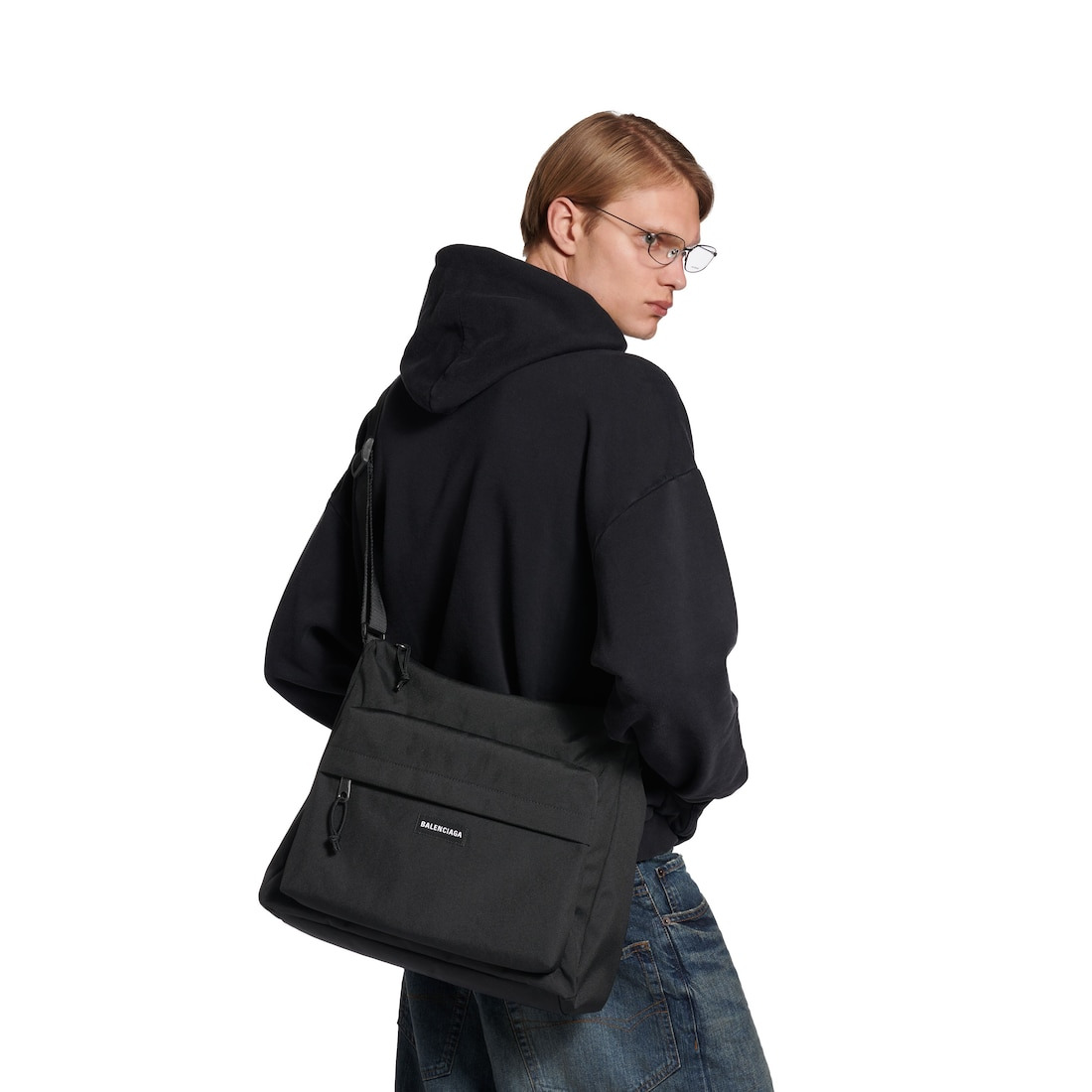 Men's Explorer Hobo Messenger Bag in Black - 7