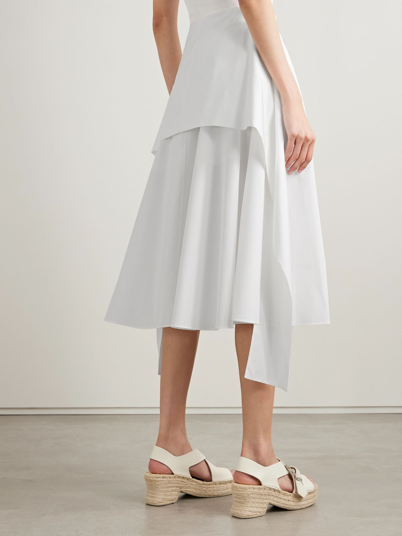 Layered cotton-poplin midi skirt White - 4