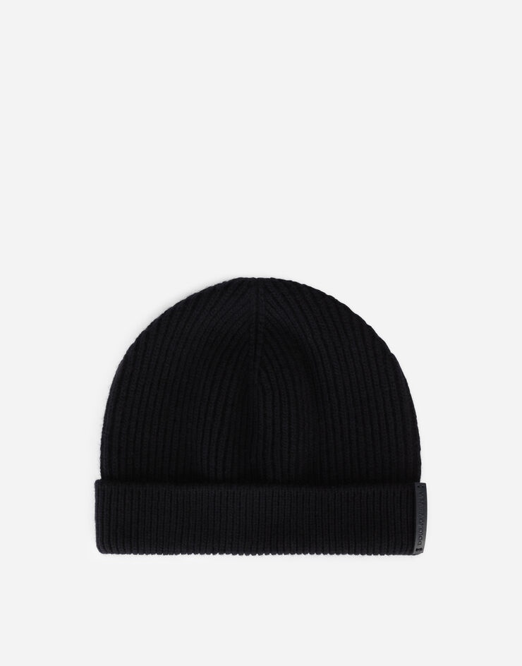 Knit wool hat with leather logo - 1