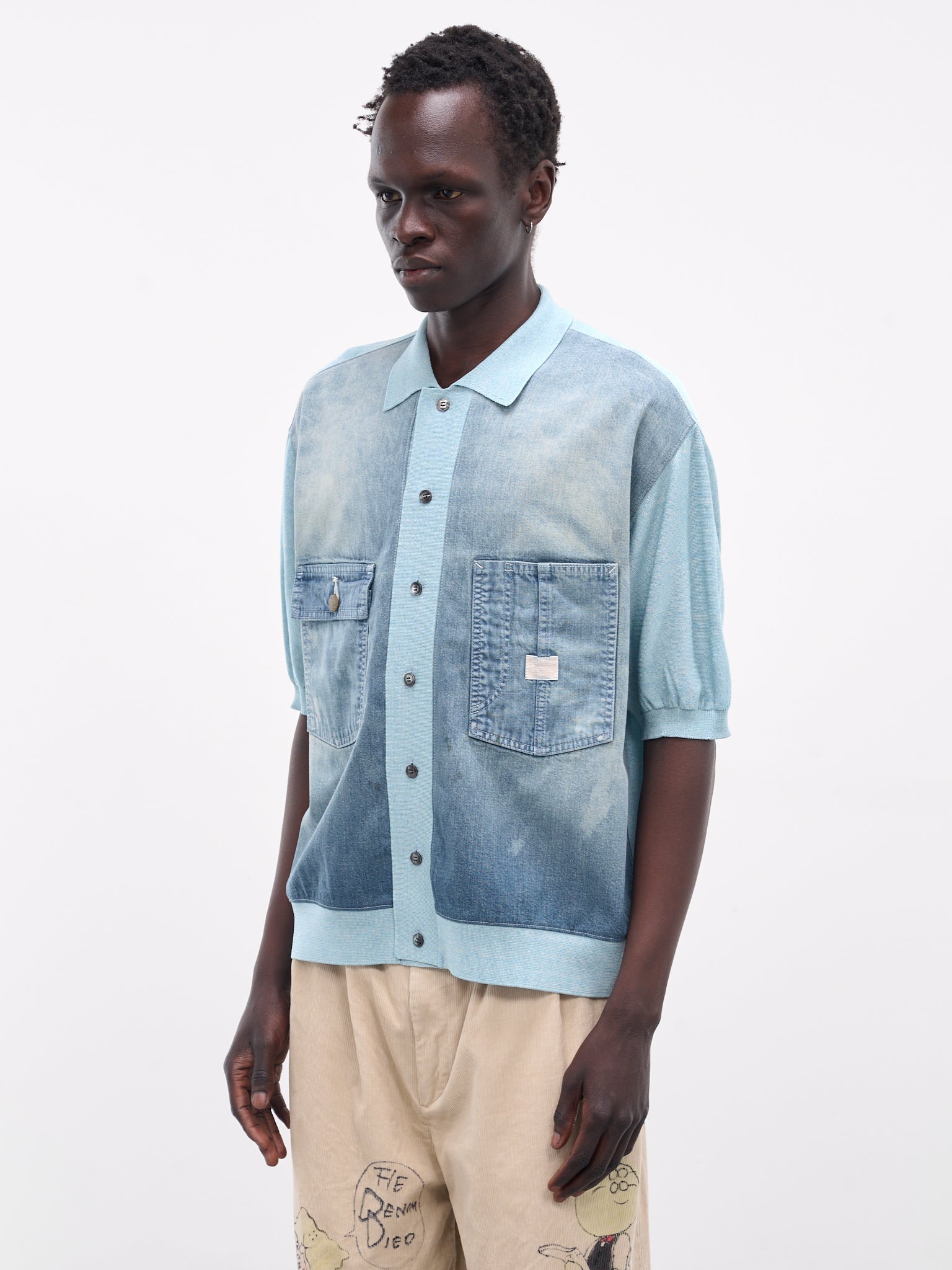 Knit & Denim Short Sleeve Cardigan - 2