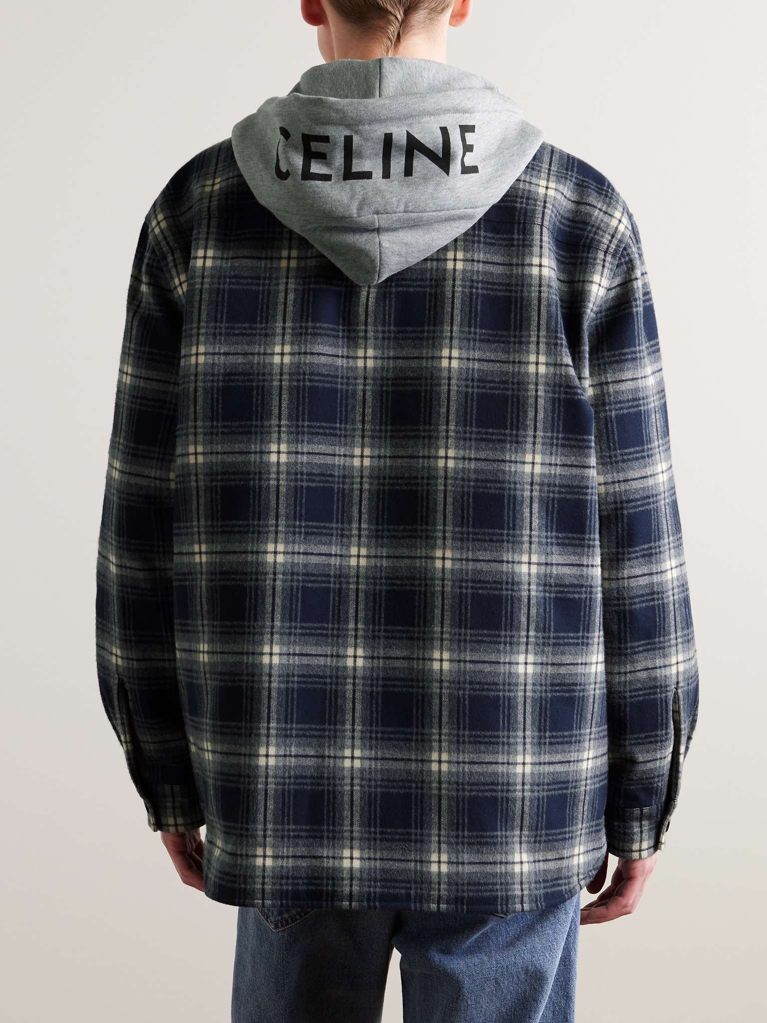 CELINE Checked Wool and Logo-Print Cotton-Jersey Hooded