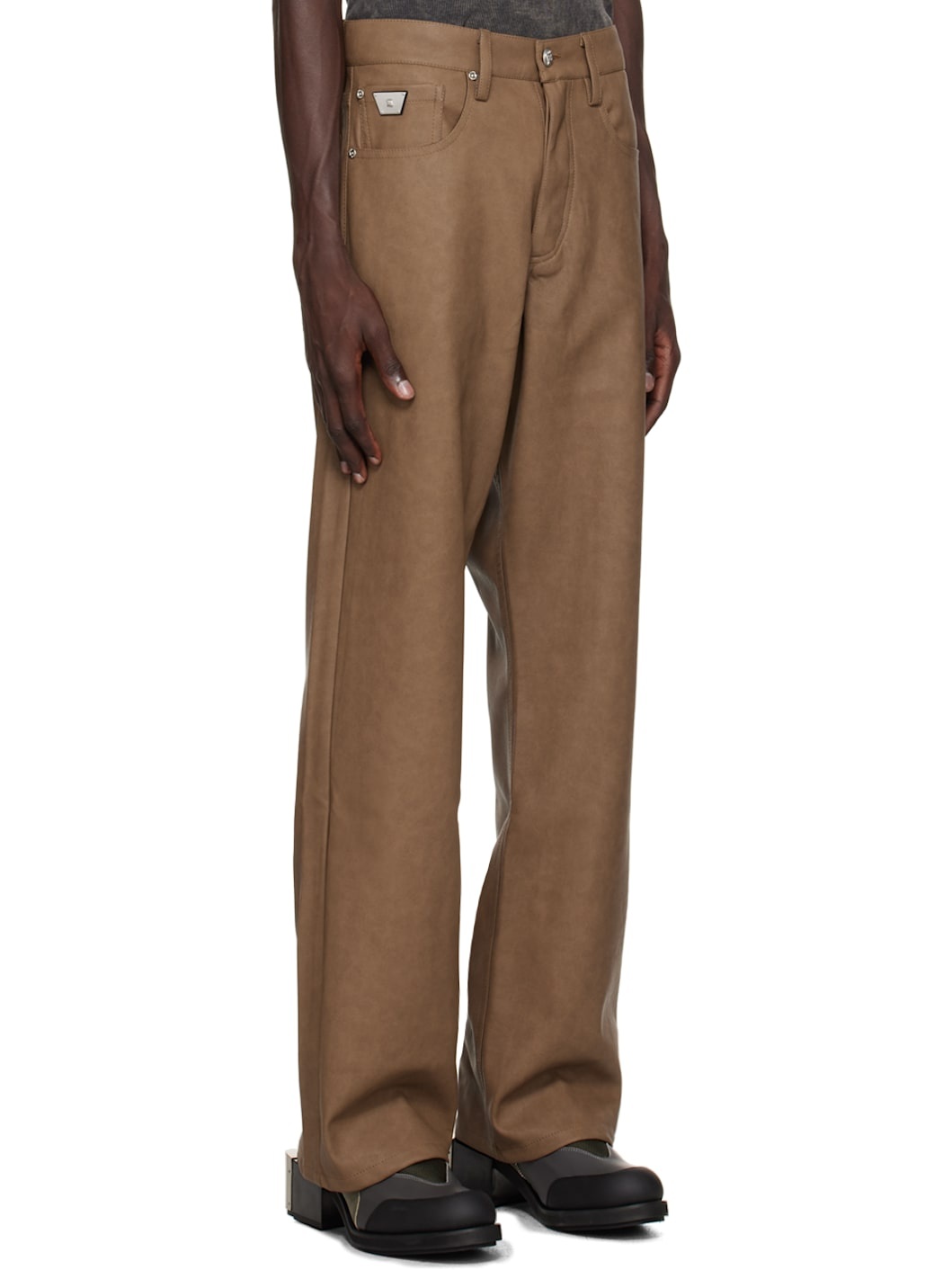Brown Matte Faux-Leather Trousers - 2