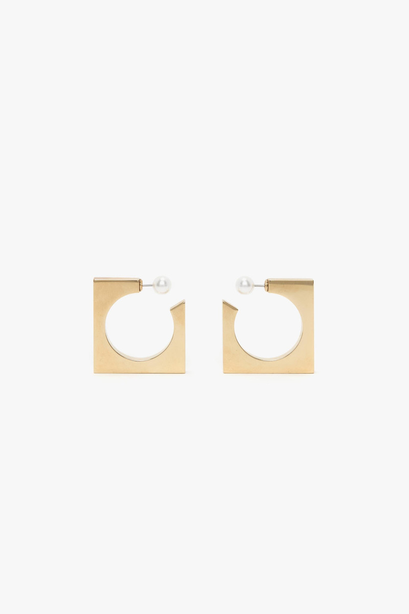 Square Faceted Hoop Earrings In Light Gold 1