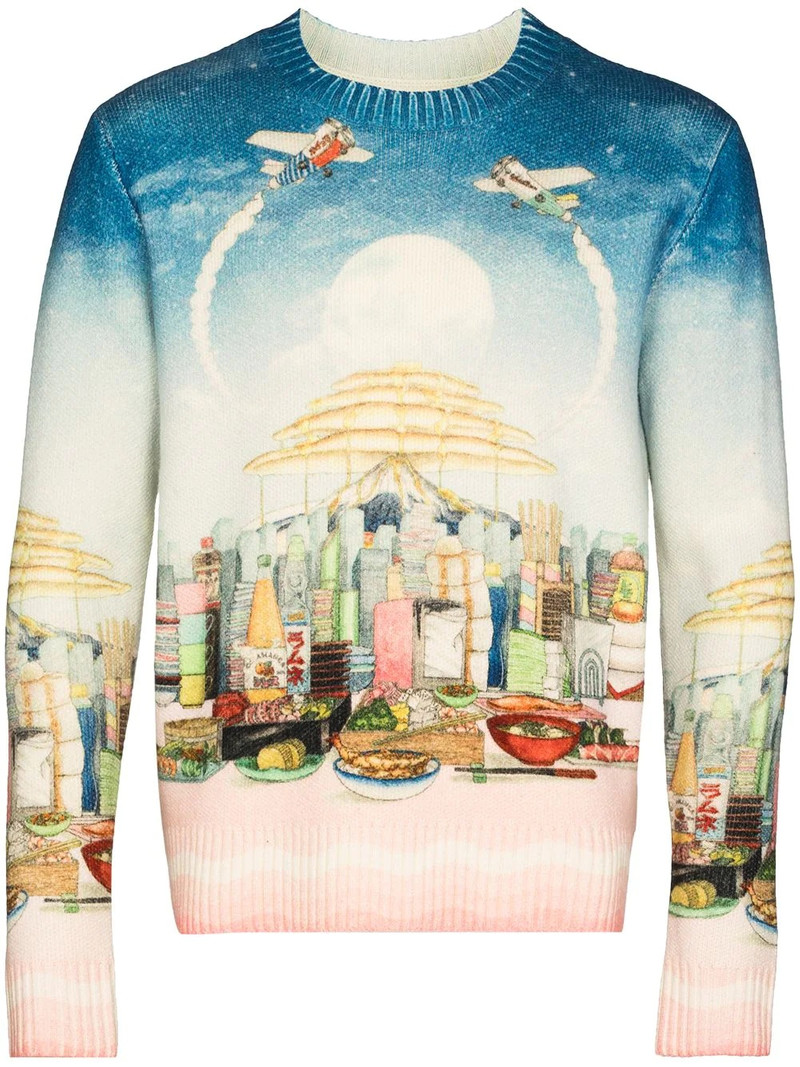 Café-print crew-neck sweatshirt - 1