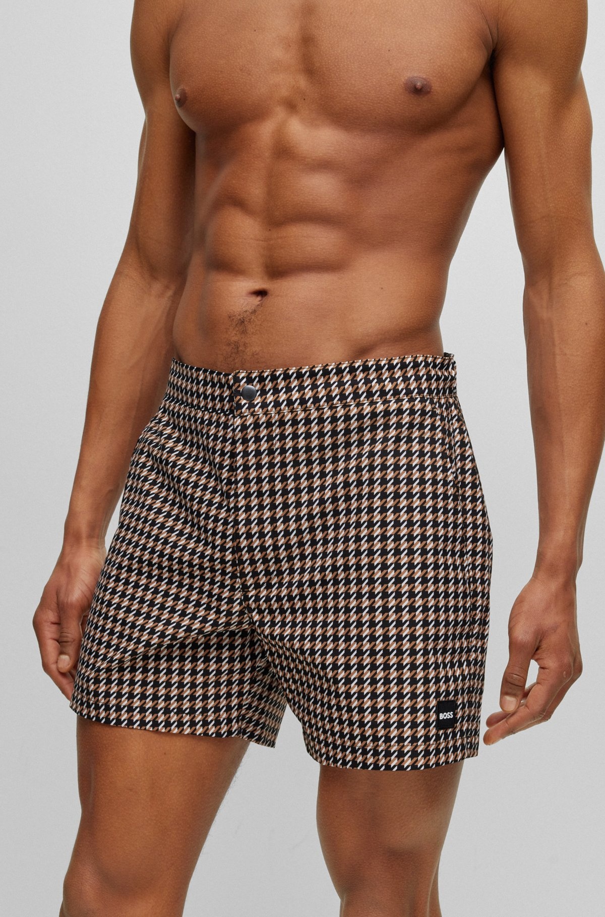 QUICK-DRYING SWIM SHORTS WITH HOUNSTOOTH PATTERN - 3