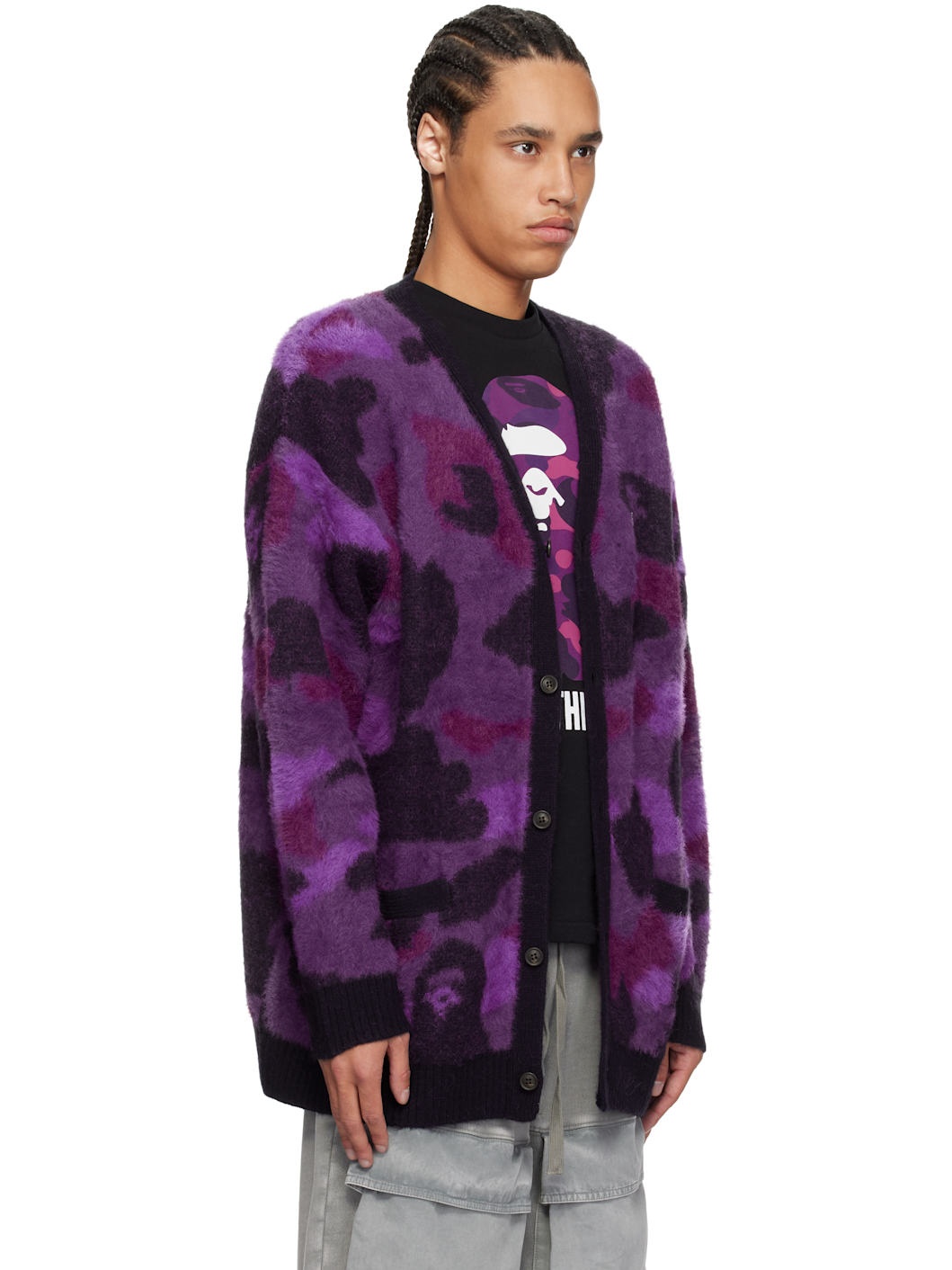 Purple Color Camo Cardigan - 2