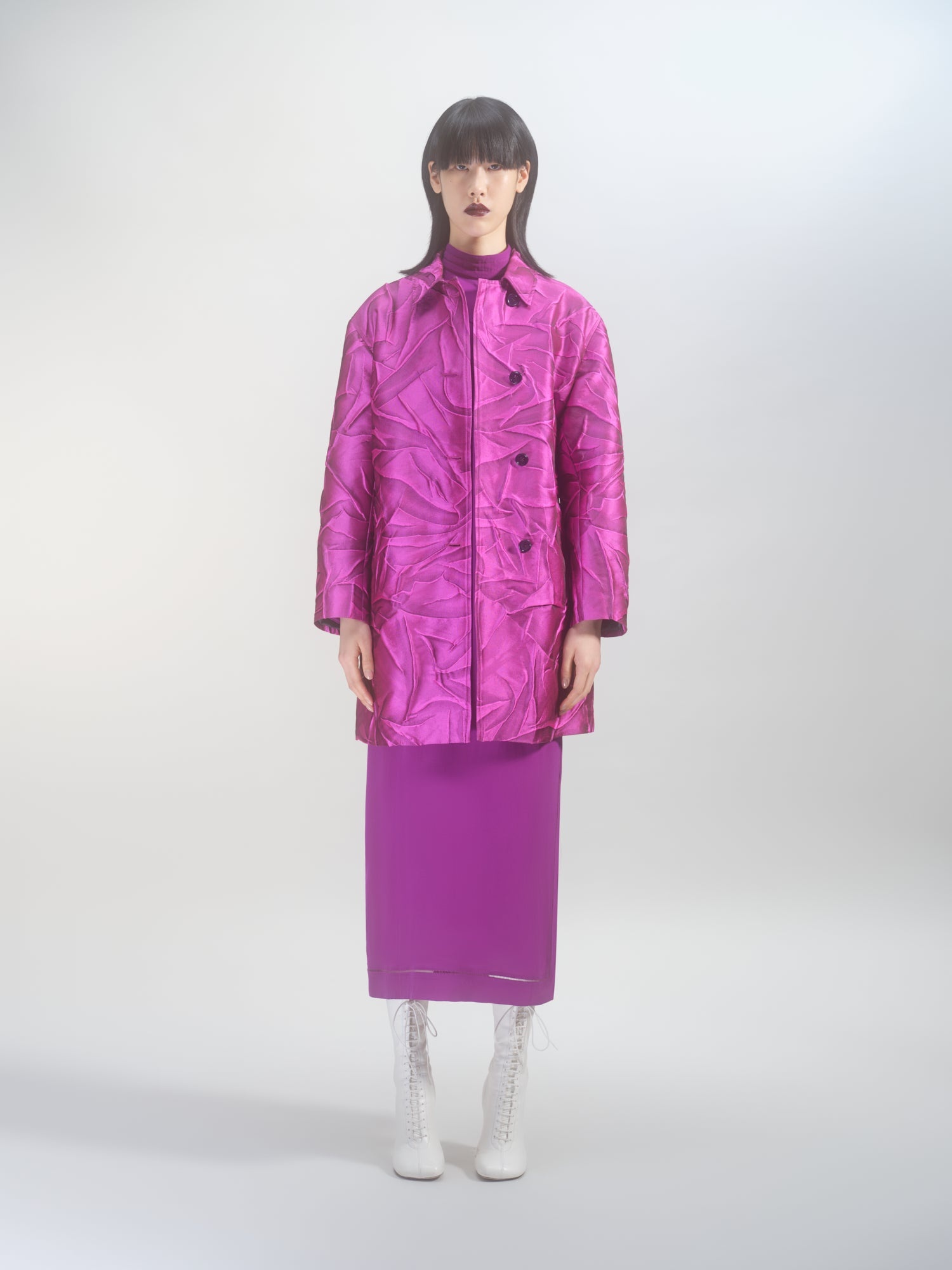 JACQUARD BELTED MAC - 2