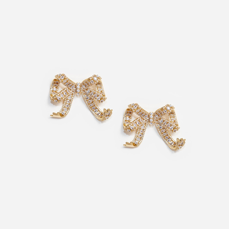 Gold Crystal Bow Earrings - 1