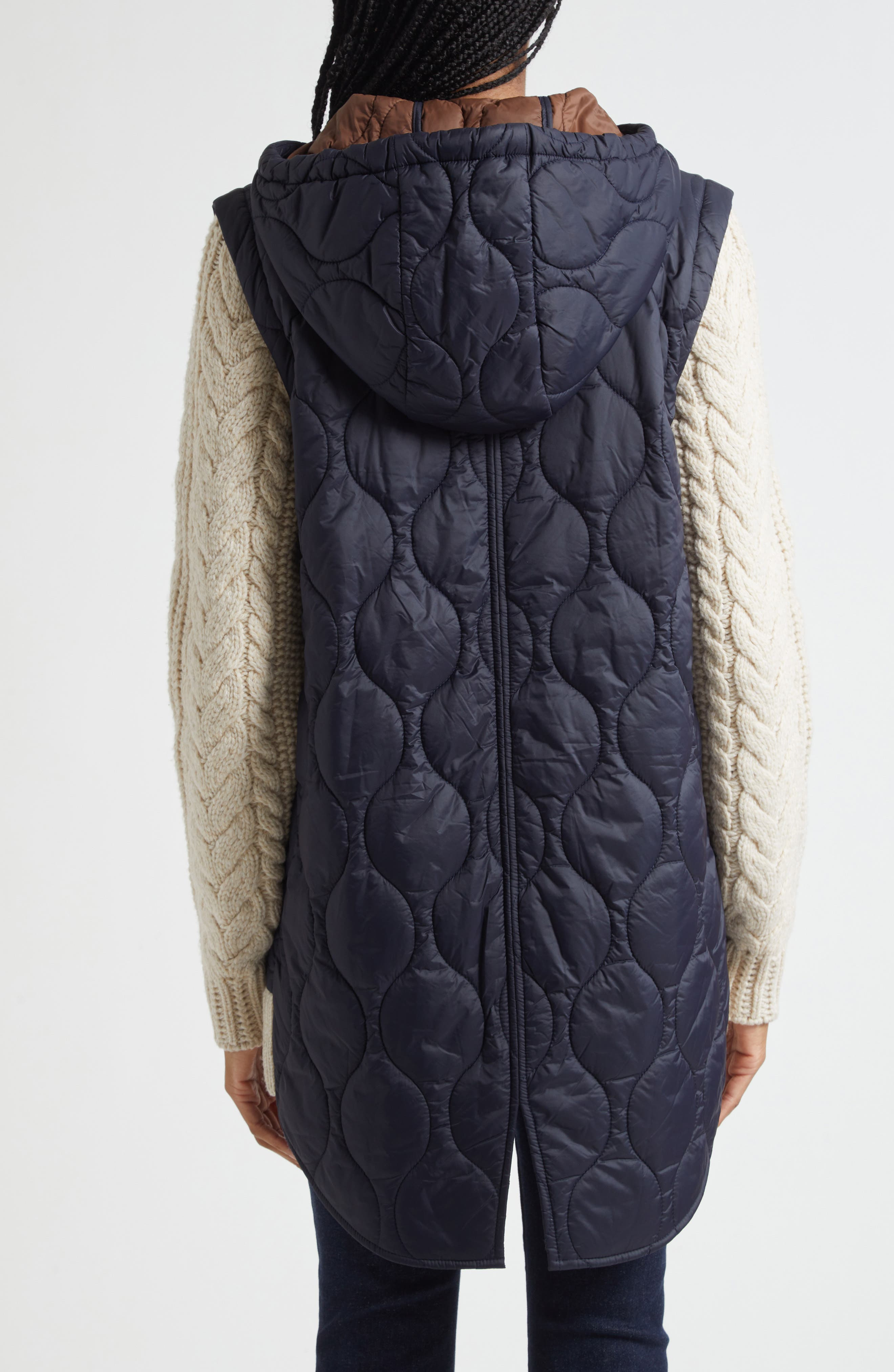 Veronica Beard Barrows Mixed Media Hooded Zip-Up Jacket in Navy Heathered Sand at Nordstrom - 3