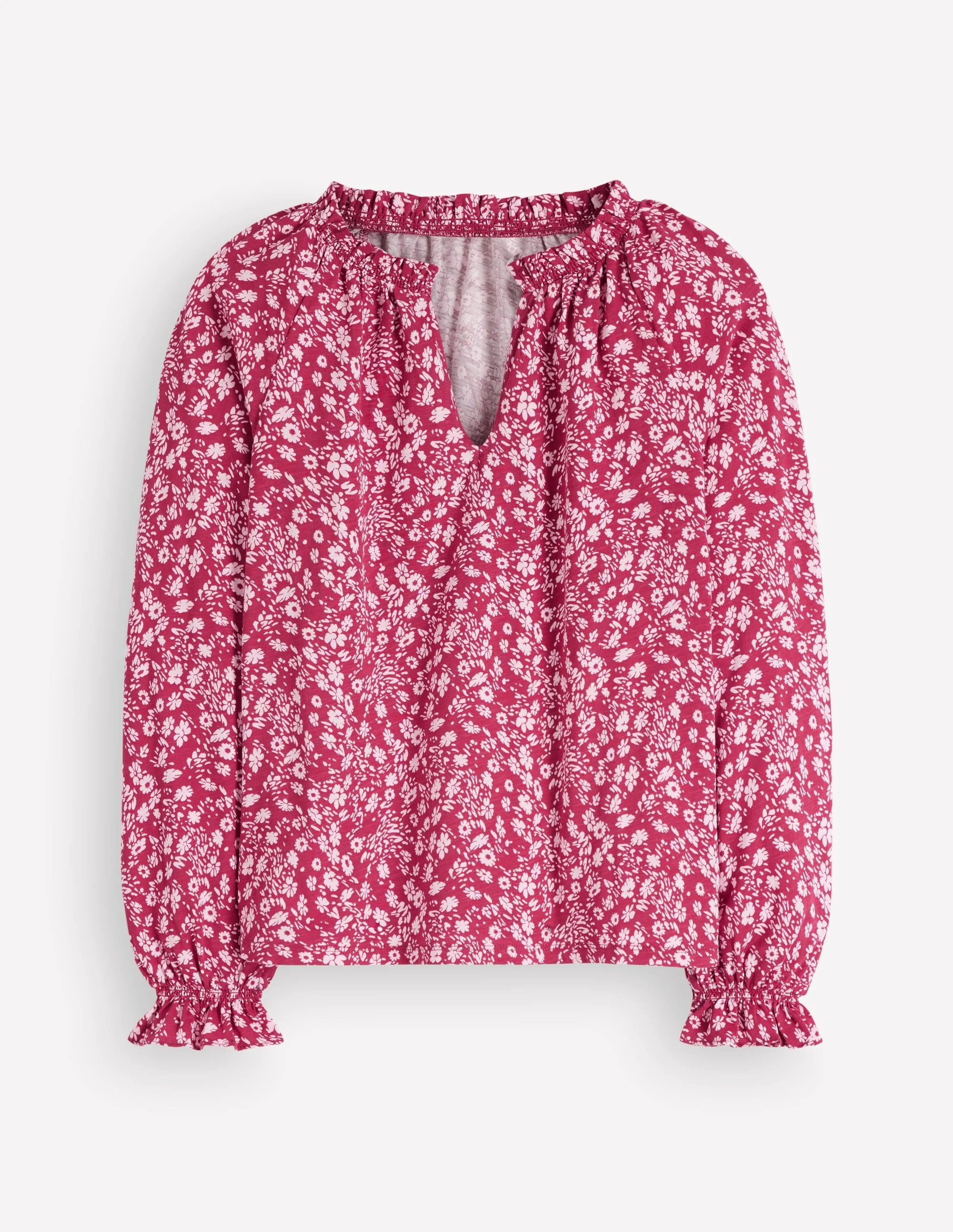 Pia Ruffle Detail Top-Red Bud, Scattered Flora - 1